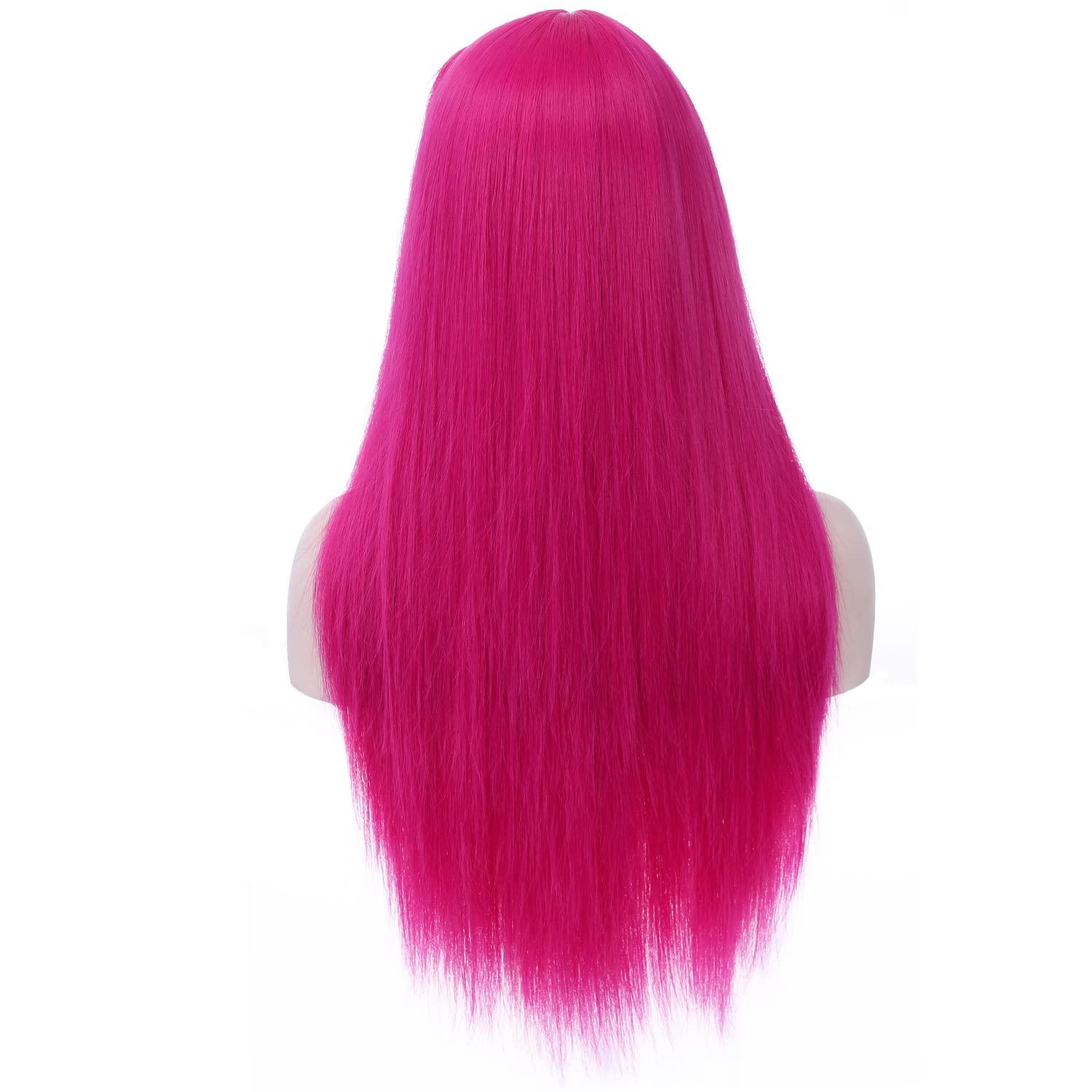 imageDark Orange for Women Long Straight Orange Wig Ginger Wigs Auburn Wigs Heat Resistant Synthetic HairHot Pink