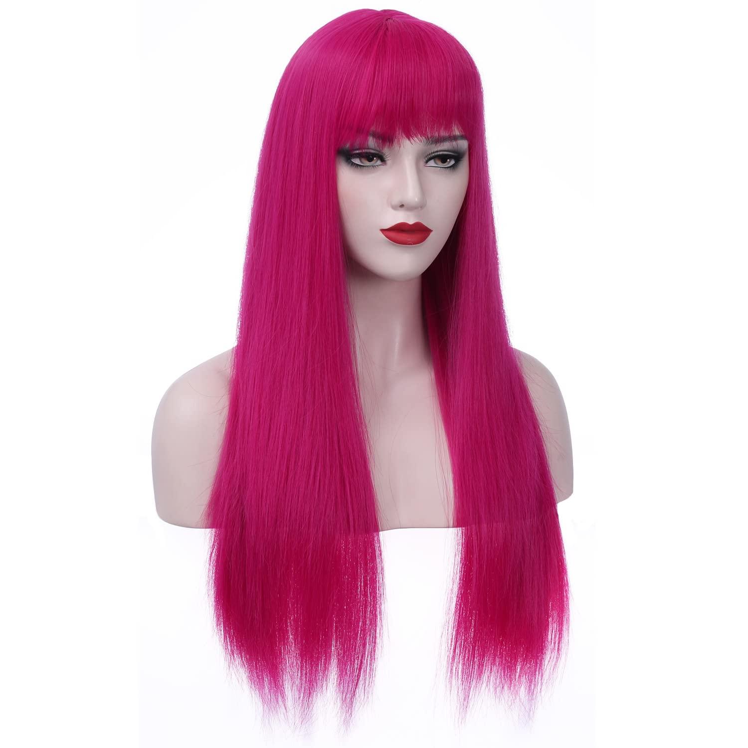 imageDark Orange for Women Long Straight Orange Wig Ginger Wigs Auburn Wigs Heat Resistant Synthetic HairHot Pink