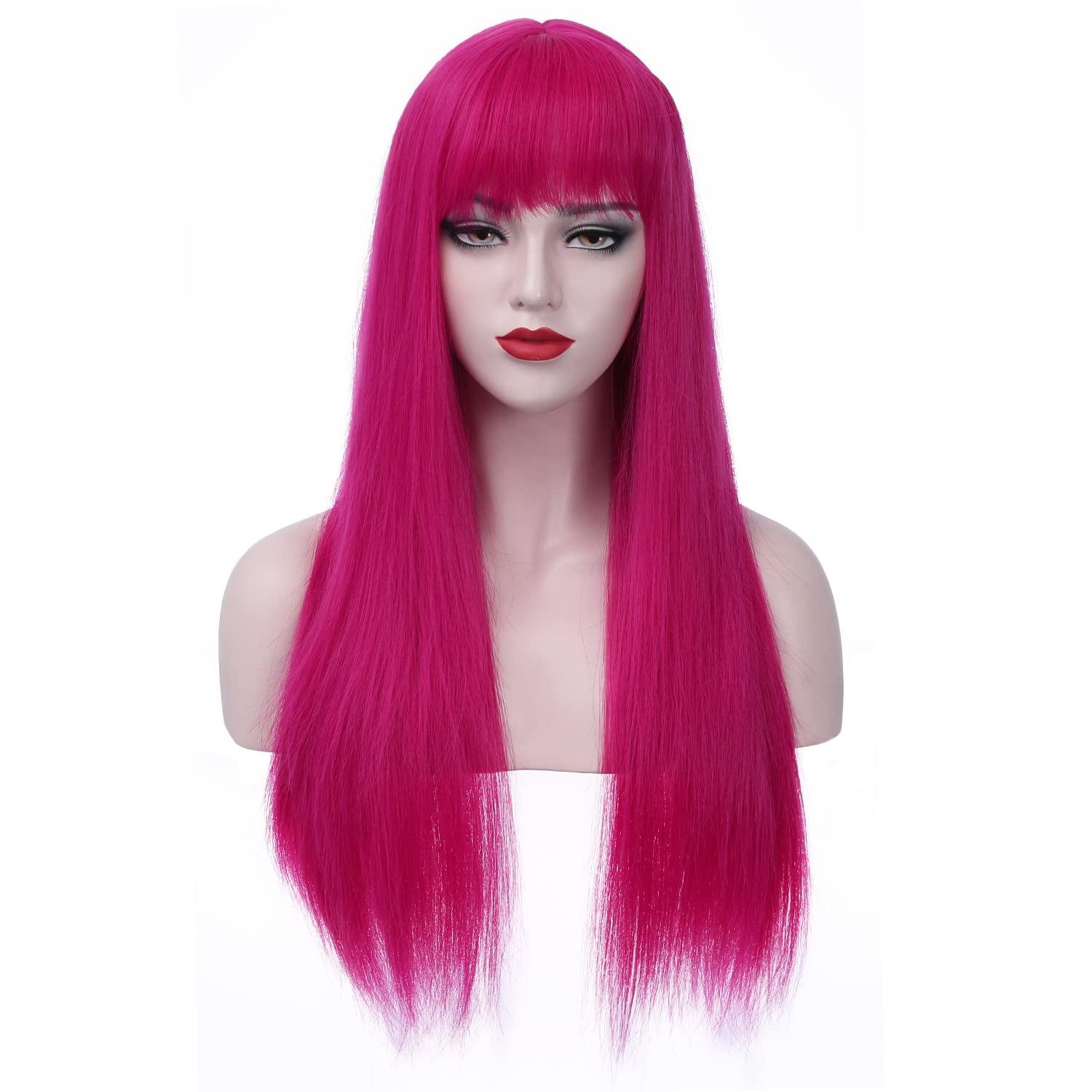imageDark Orange for Women Long Straight Orange Wig Ginger Wigs Auburn Wigs Heat Resistant Synthetic HairHot Pink