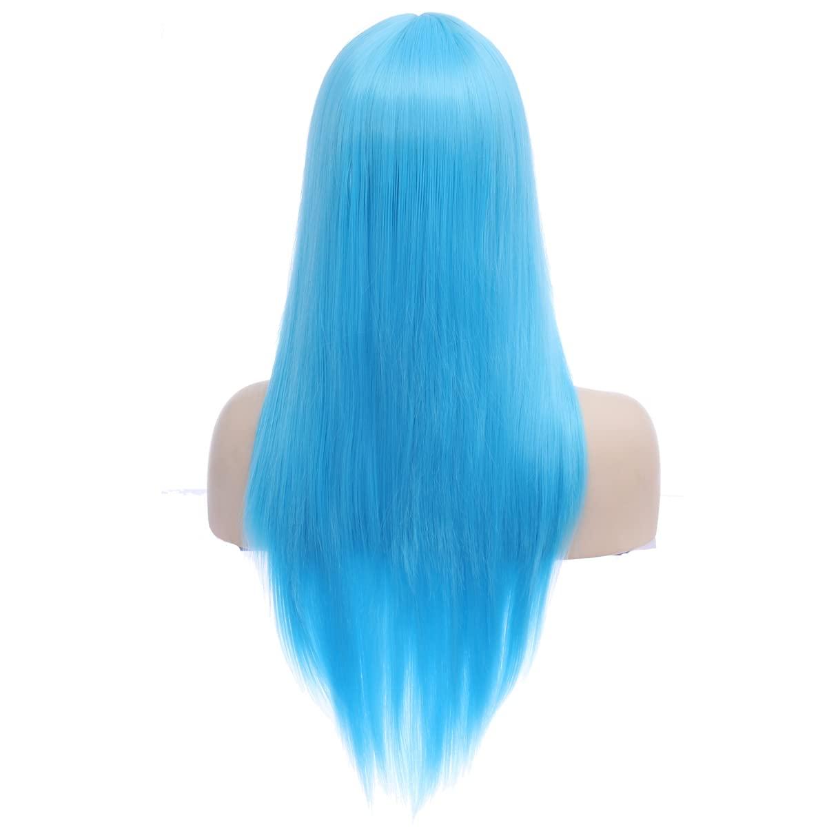 imageDark Orange for Women Long Straight Orange Wig Ginger Wigs Auburn Wigs Heat Resistant Synthetic HairLight Blue