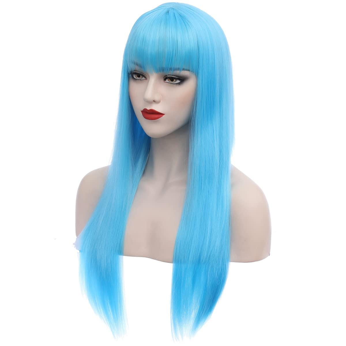 imageDark Orange for Women Long Straight Orange Wig Ginger Wigs Auburn Wigs Heat Resistant Synthetic HairLight Blue