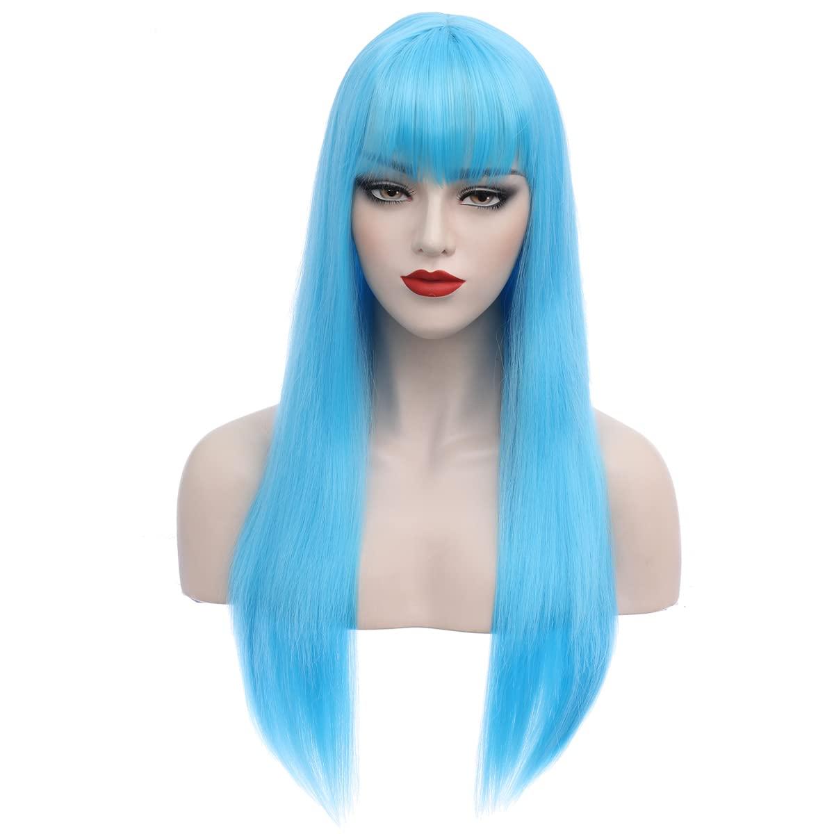 imageDark Orange for Women Long Straight Orange Wig Ginger Wigs Auburn Wigs Heat Resistant Synthetic HairLight Blue