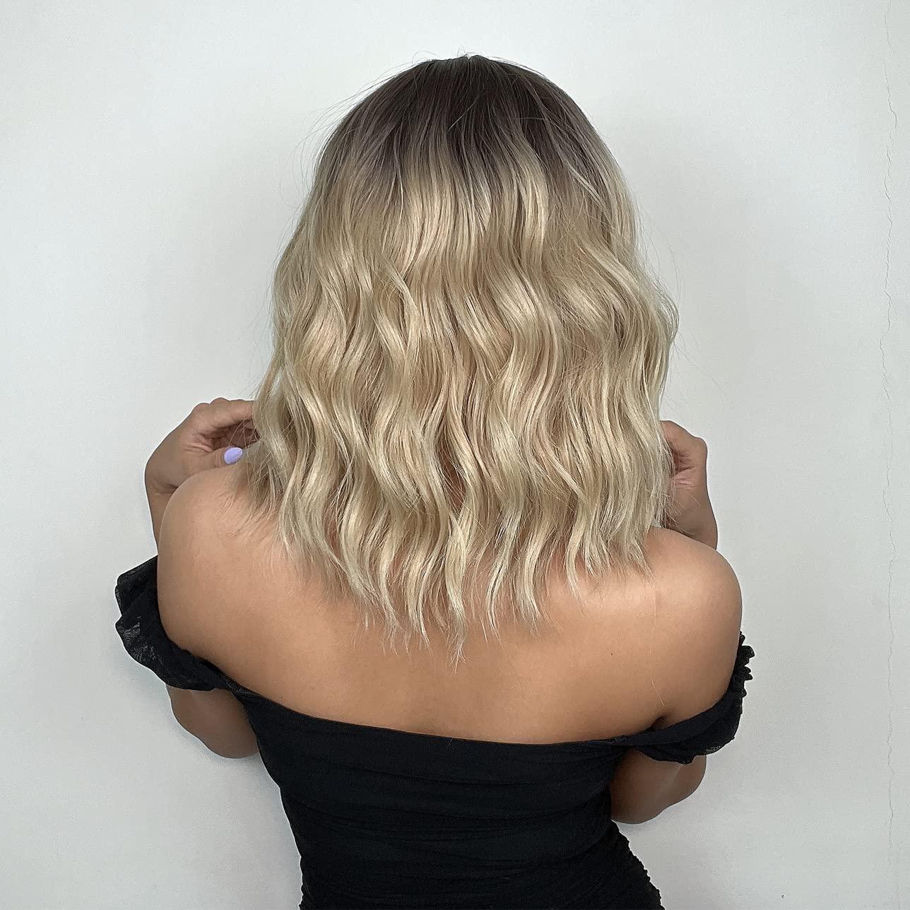 imageFlaxen Blonde Wig Short Curly Mixed Blonde Wig Flaxen Wigs with Bang for Women Girls Synthetic Hair Cosplay Costume WigsOmbre Blonde