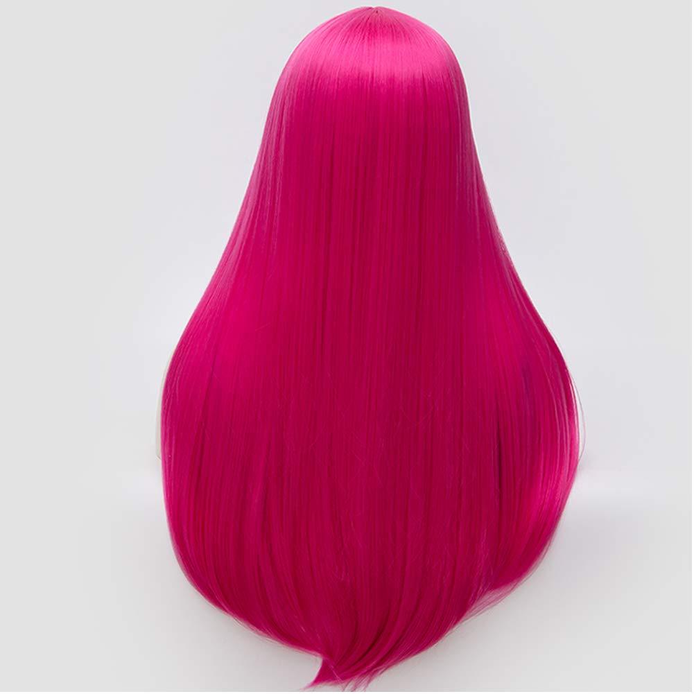 imageFluorescent Green Long Straight Wig Lime Green Wig for Women Middle Part Silky Straight HairHot Pink
