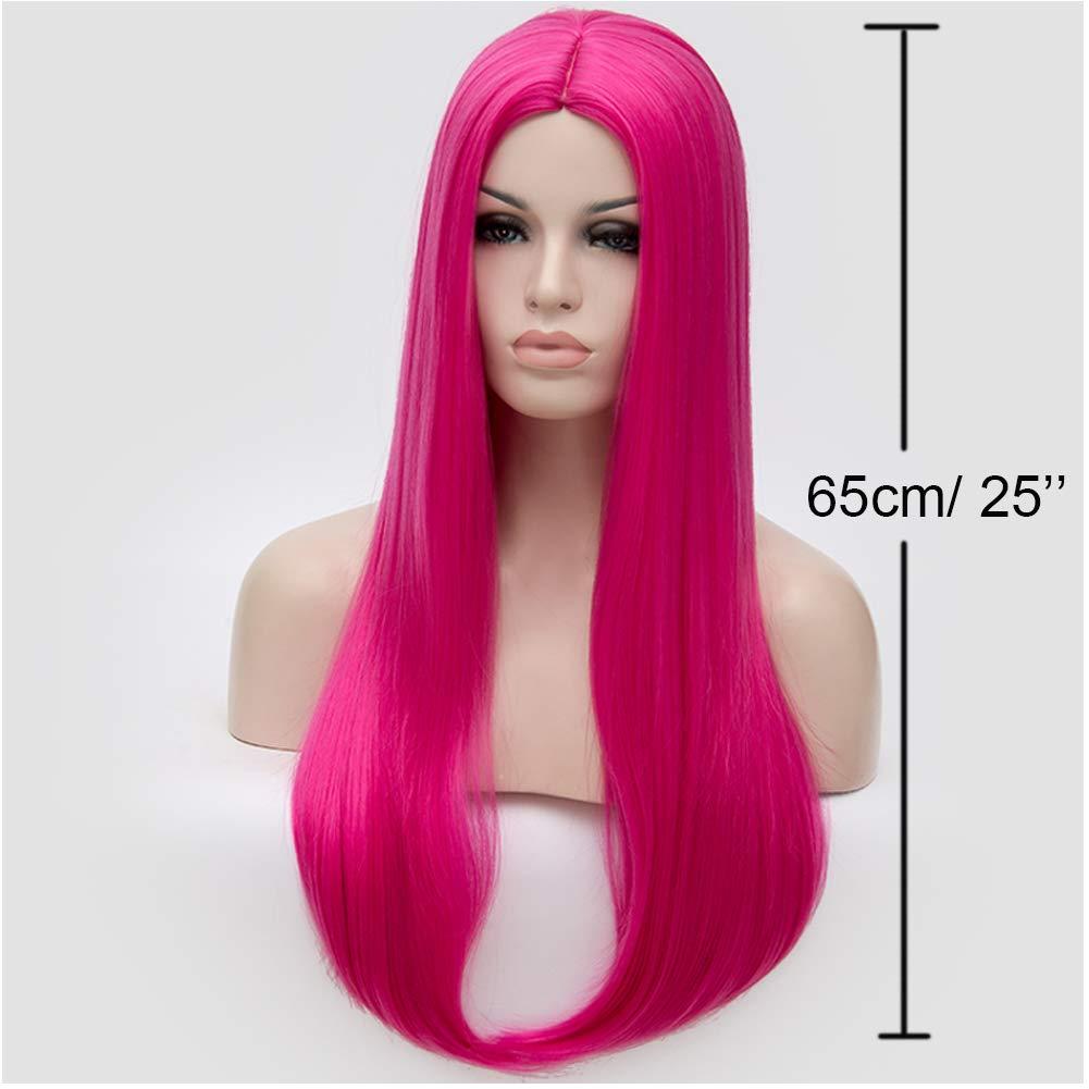 imageFluorescent Green Long Straight Wig Lime Green Wig for Women Middle Part Silky Straight HairHot Pink