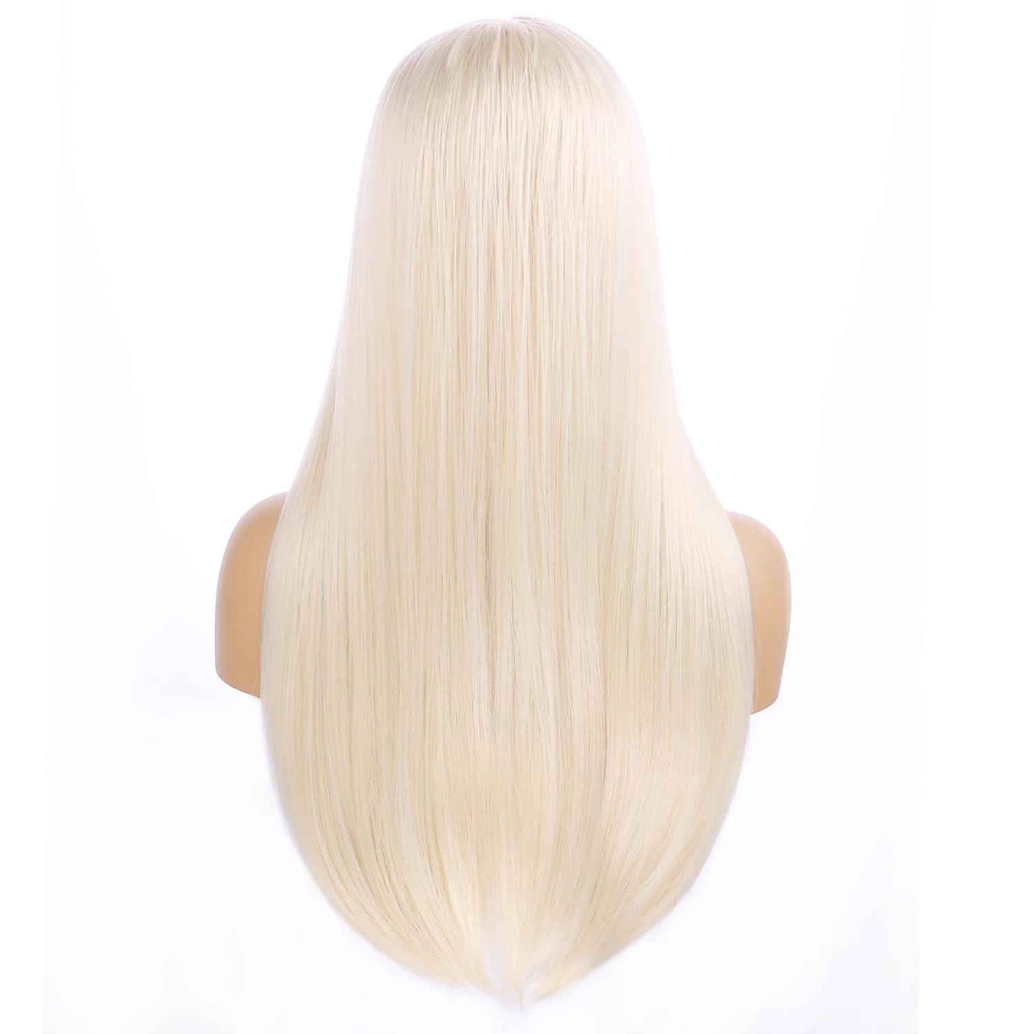 imageFluorescent Green Long Straight Wig Lime Green Wig for Women Middle Part Silky Straight HairLight Blonde