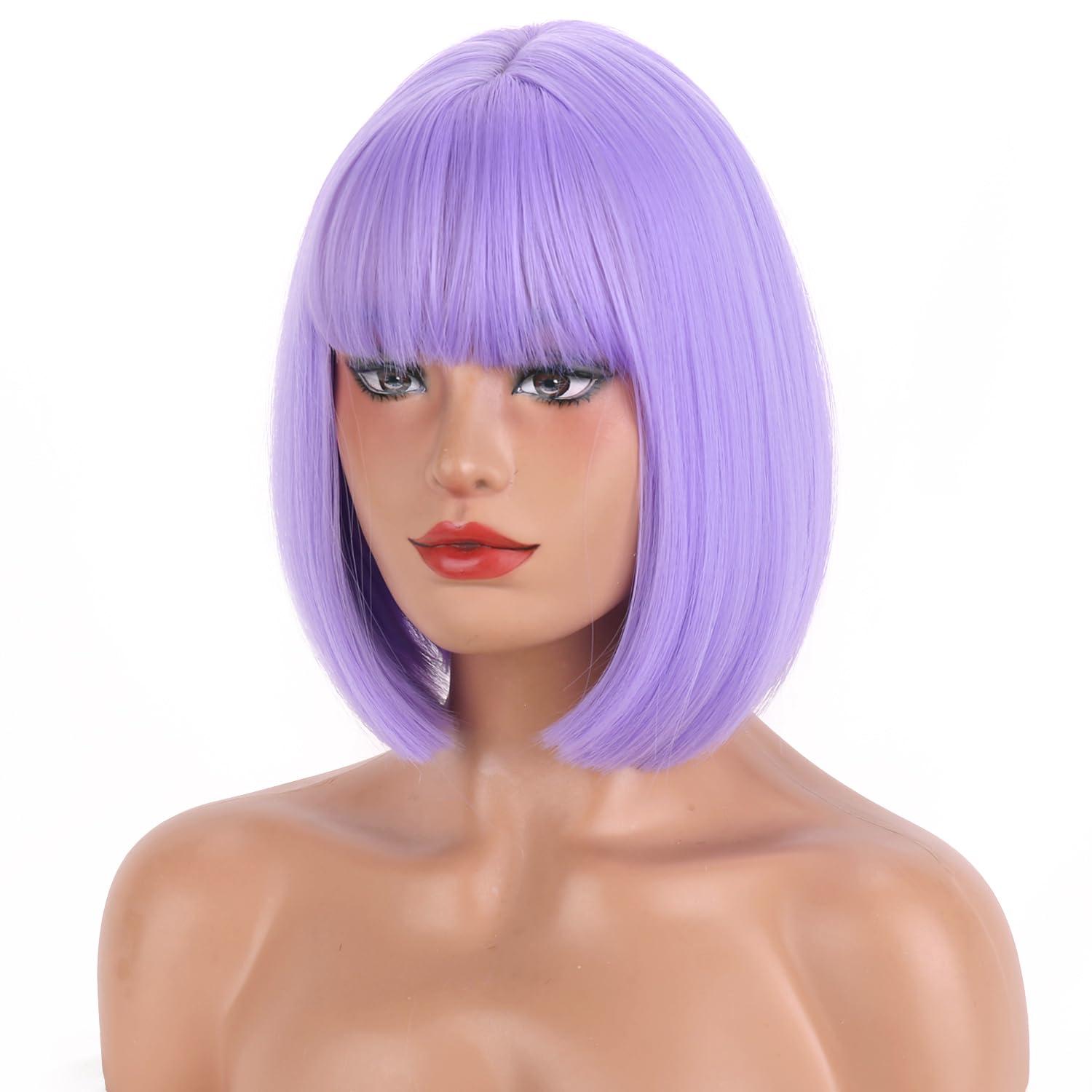imageGinger Bob Wig for Women Short Orange Bob Wig with Bangs Short Straight Synthetic WigsGingerPurple