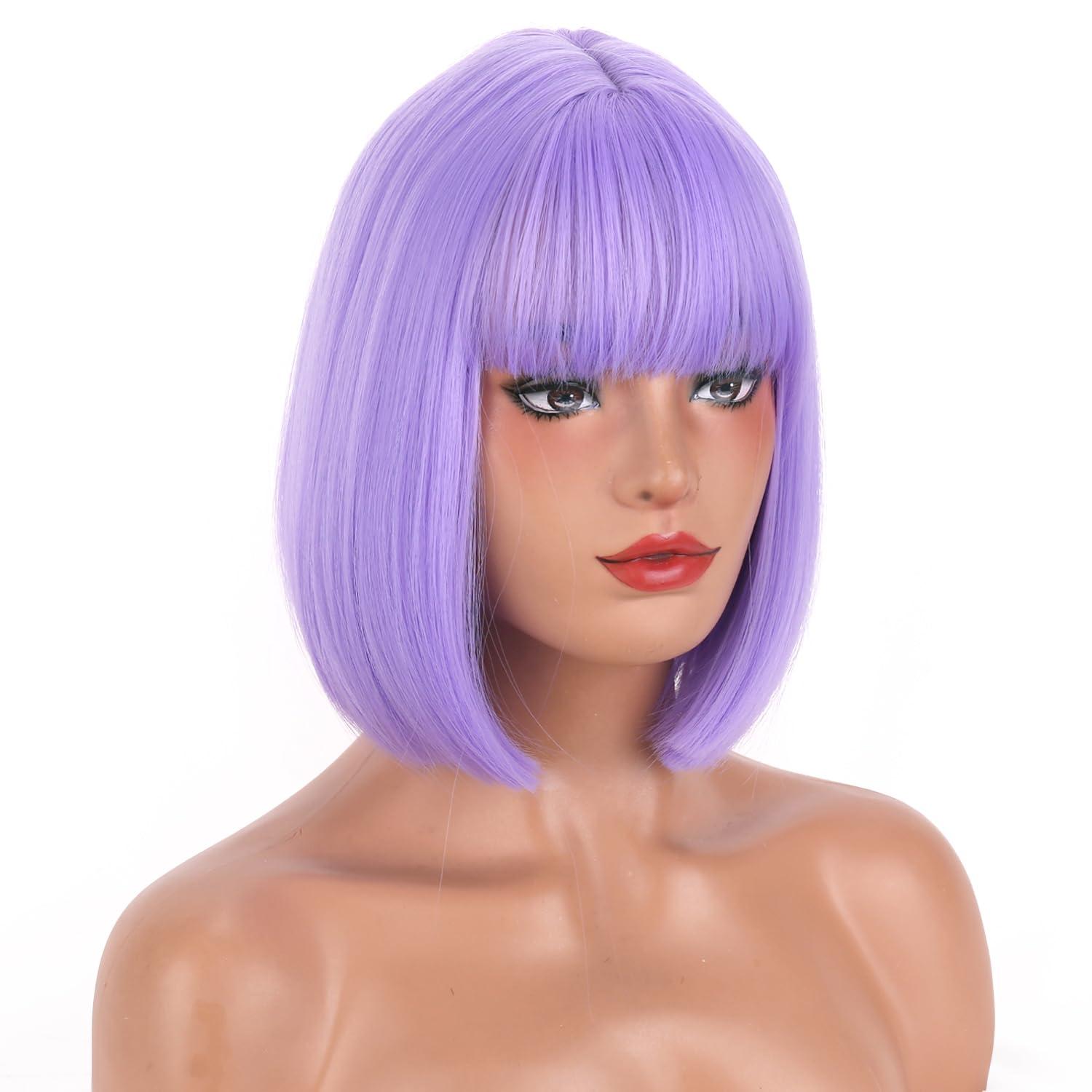 imageGinger Bob Wig for Women Short Orange Bob Wig with Bangs Short Straight Synthetic WigsGingerPurple