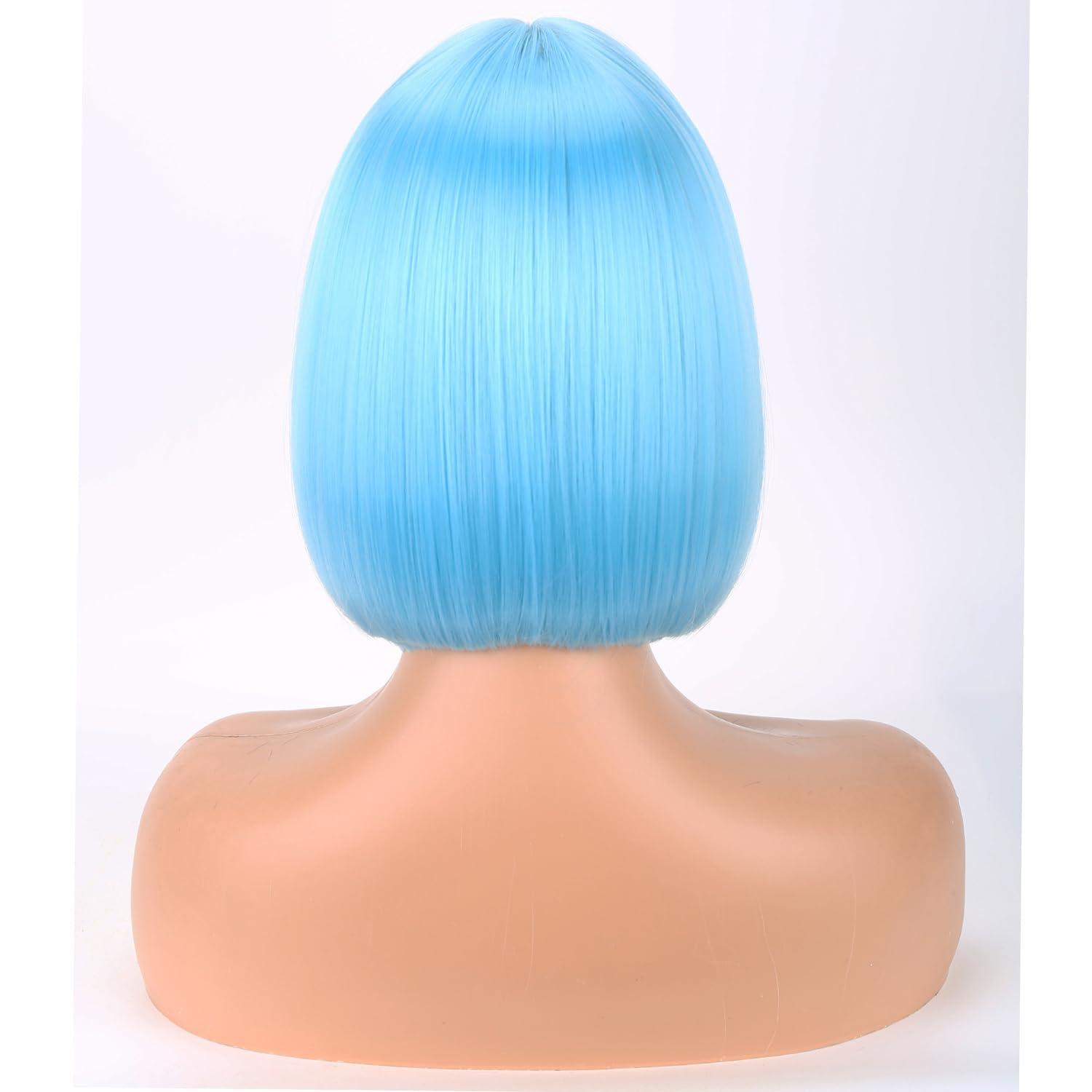 imageGinger Bob Wig for Women Short Orange Bob Wig with Bangs Short Straight Synthetic WigsGingerSky Blue