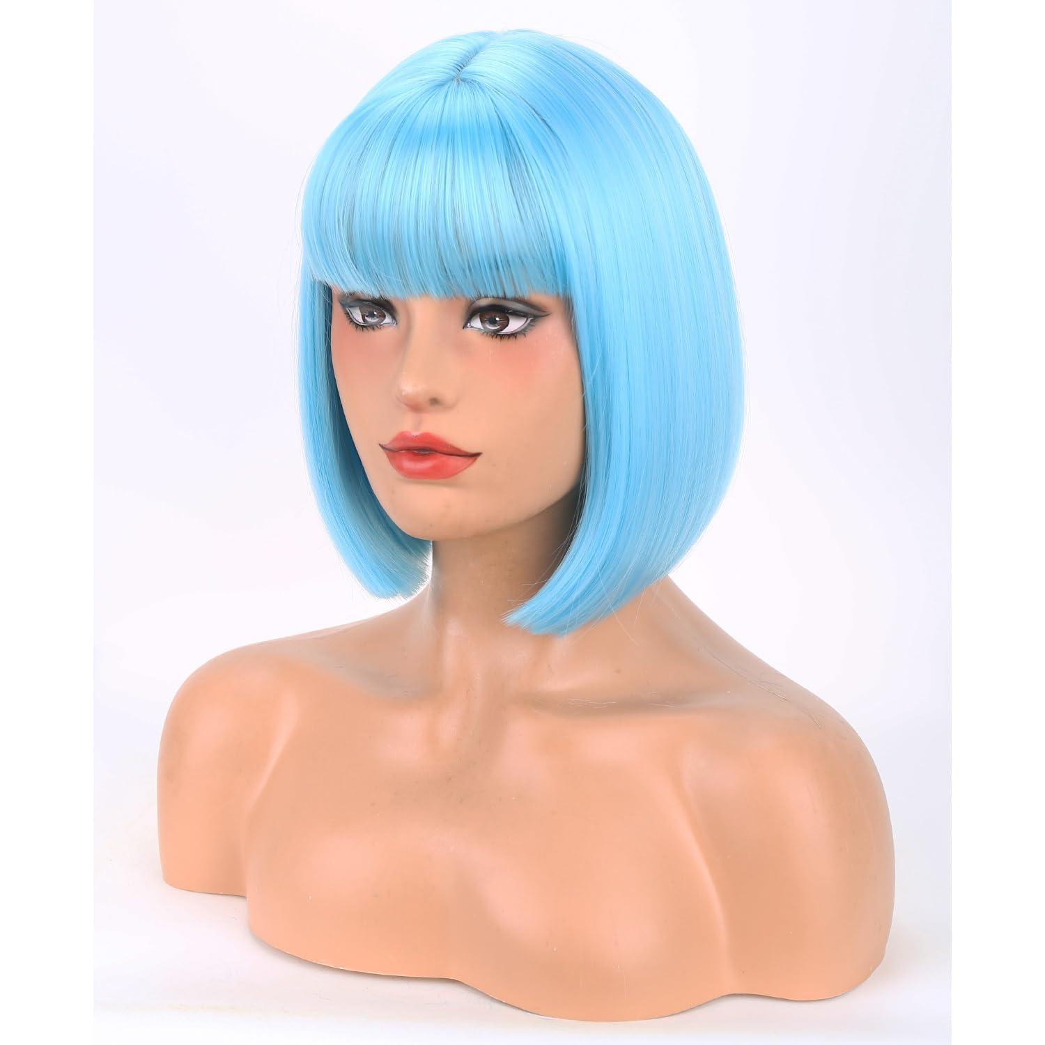imageGinger Bob Wig for Women Short Orange Bob Wig with Bangs Short Straight Synthetic WigsGingerSky Blue