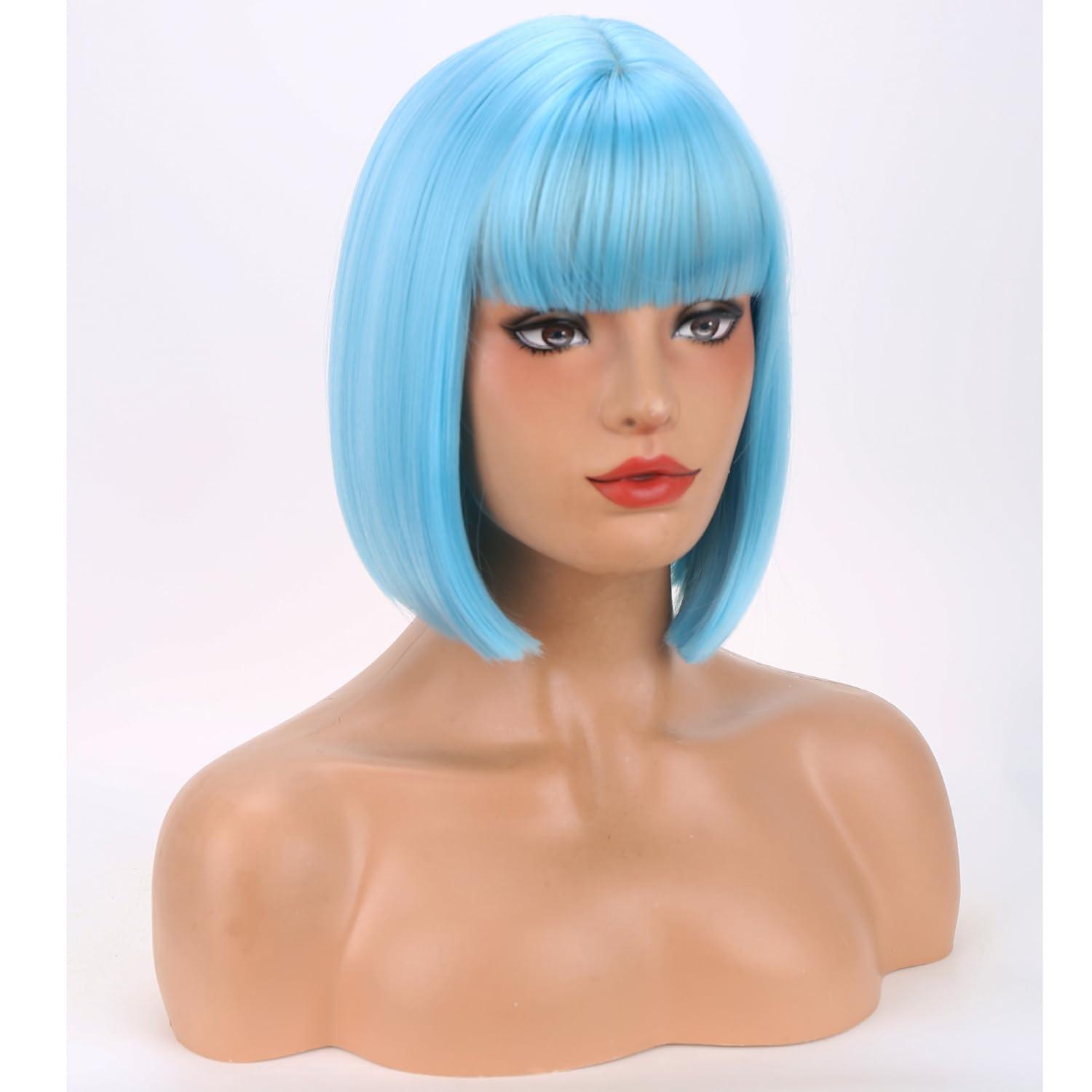 imageGinger Bob Wig for Women Short Orange Bob Wig with Bangs Short Straight Synthetic WigsGingerSky Blue