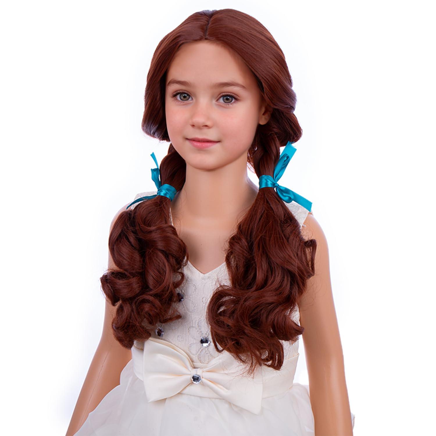 imageGirls Light Brown Wigs with Double Braids Kids Long Cosplay Brown Wigs Children Synthetic Halloween Costume Hair