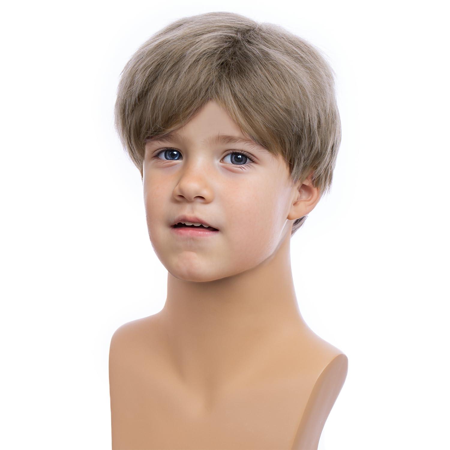 imageKids Black Wig Boys Short Black Straight Wigs Children Side Part Wig Synthetic Cosplay Costume Halloween Daily WigsAsh Blonde