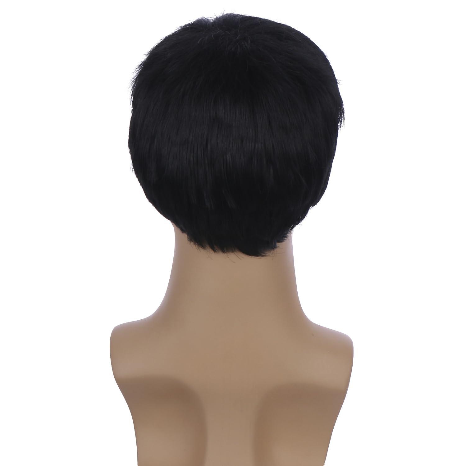 imageKids Black Wig Boys Short Black Straight Wigs Children Side Part Wig Synthetic Cosplay Costume Halloween Daily WigsBlack