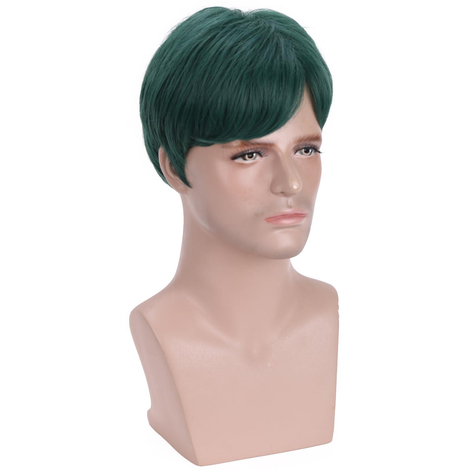 imageKids Black Wig Boys Short Black Straight Wigs Children Side Part Wig Synthetic Cosplay Costume Halloween Daily WigsGreen