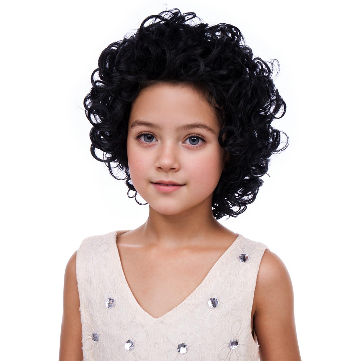 imageKids Child Reddish Orange Wig Girls Short Curly Red Brown Wig Dark Orange Wigs Halloween Cosplay Costume WigsBlack