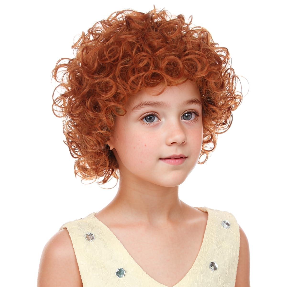 imageKids Child Reddish Orange Wig Girls Short Curly Red Brown Wig Dark Orange Wigs Halloween Cosplay Costume WigsOrange