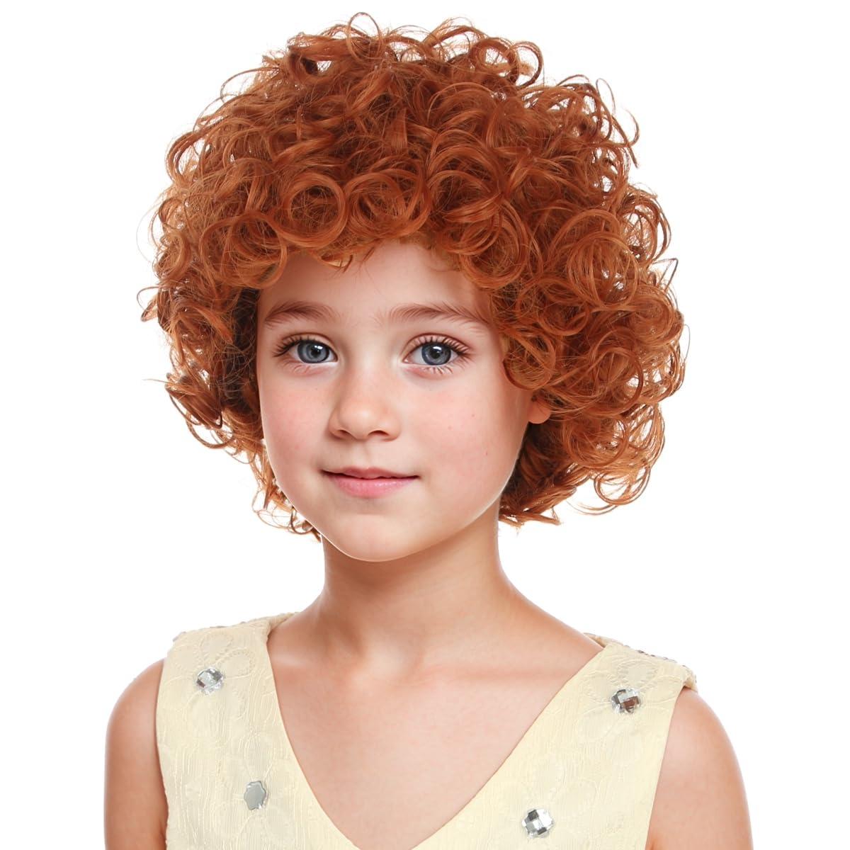 imageKids Child Reddish Orange Wig Girls Short Curly Red Brown Wig Dark Orange Wigs Halloween Cosplay Costume WigsOrange