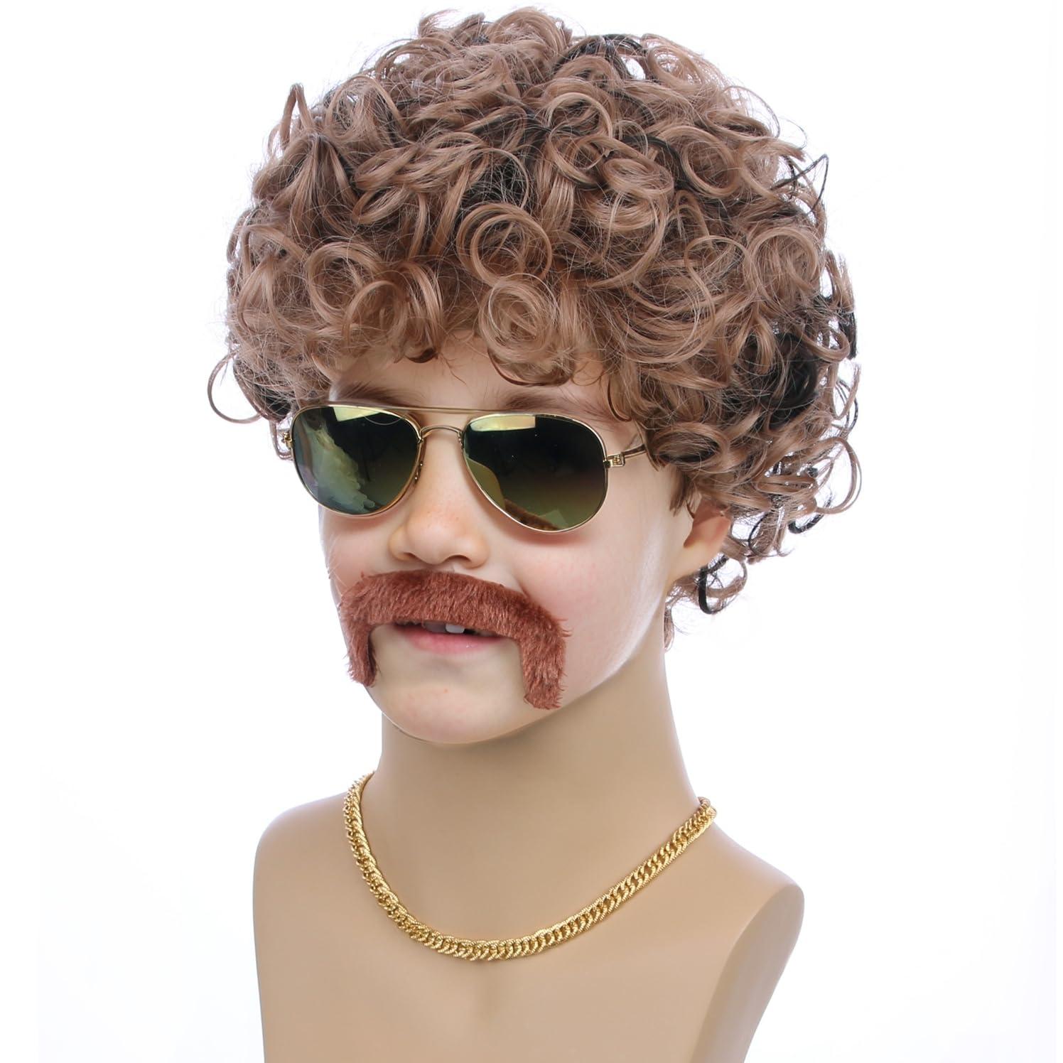 imageKids Disco Blonde Mixed Brown Wig Boys Child Short Curly Blonde Brown Afro Wig 70S Costumes Synthetic hair Wigs for Halloween PartyBlonde Mixed Brown