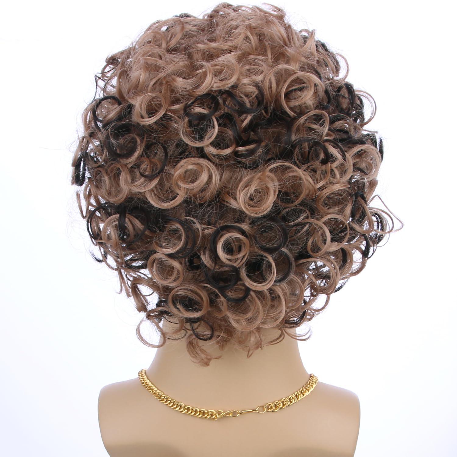 imageKids Disco Blonde Mixed Brown Wig Boys Child Short Curly Blonde Brown Afro Wig 70S Costumes Synthetic hair Wigs for Halloween PartyBlonde Mixed Brown