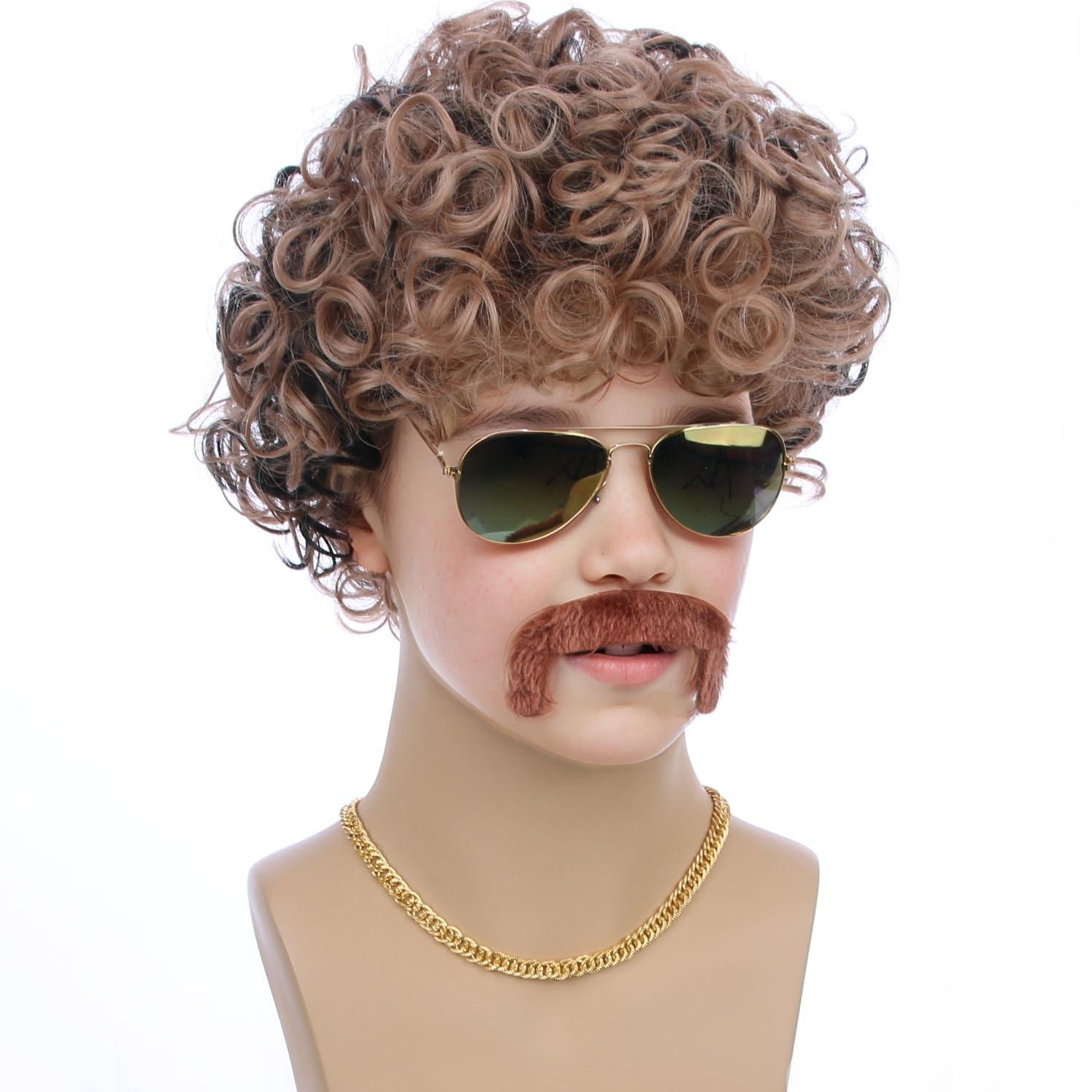 imageKids Disco Blonde Mixed Brown Wig Boys Child Short Curly Blonde Brown Afro Wig 70S Costumes Synthetic hair Wigs for Halloween PartyBlonde Mixed Brown