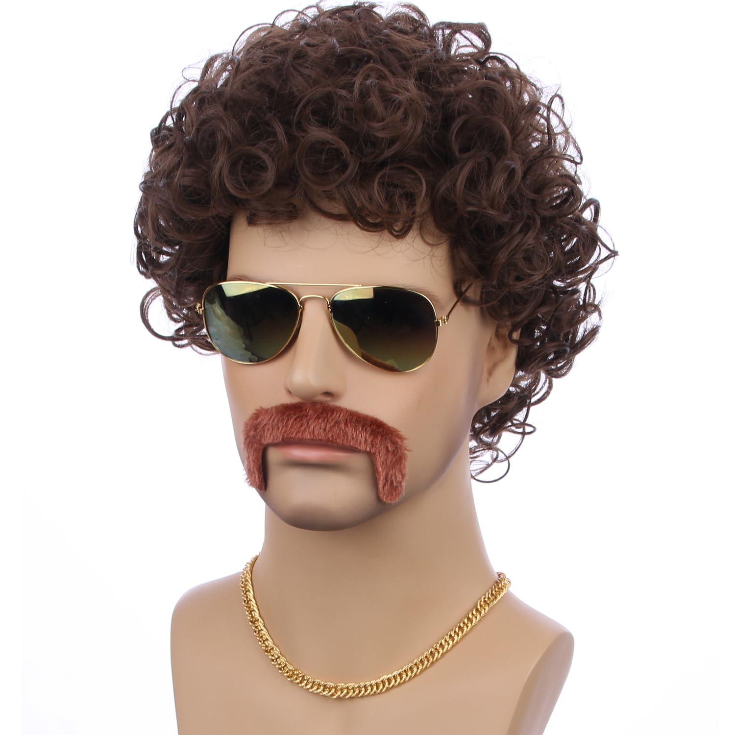 imageKids Disco Blonde Mixed Brown Wig Boys Child Short Curly Blonde Brown Afro Wig 70S Costumes Synthetic hair Wigs for Halloween PartyBrown