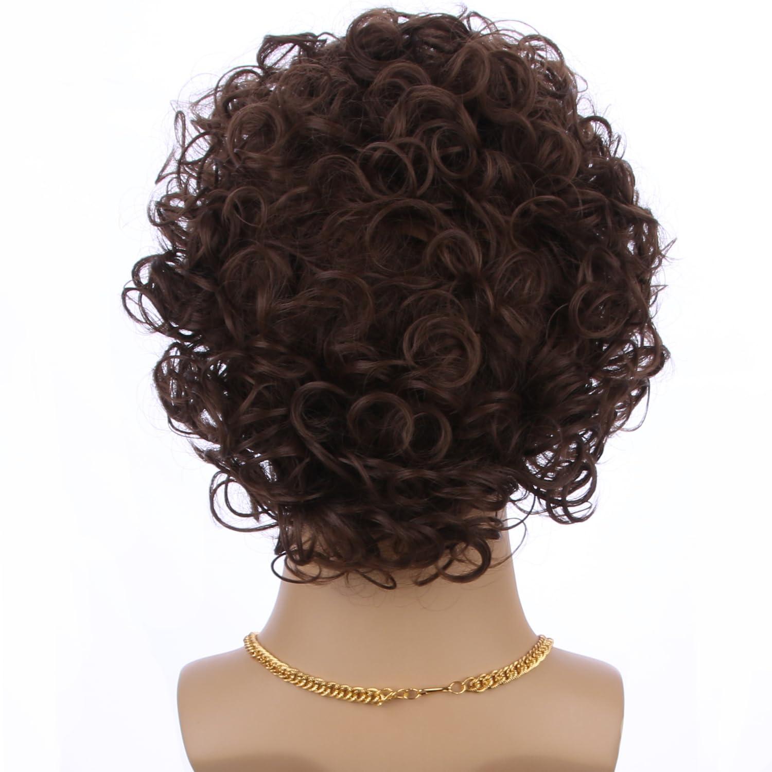 imageKids Disco Blonde Mixed Brown Wig Boys Child Short Curly Blonde Brown Afro Wig 70S Costumes Synthetic hair Wigs for Halloween PartyBrown