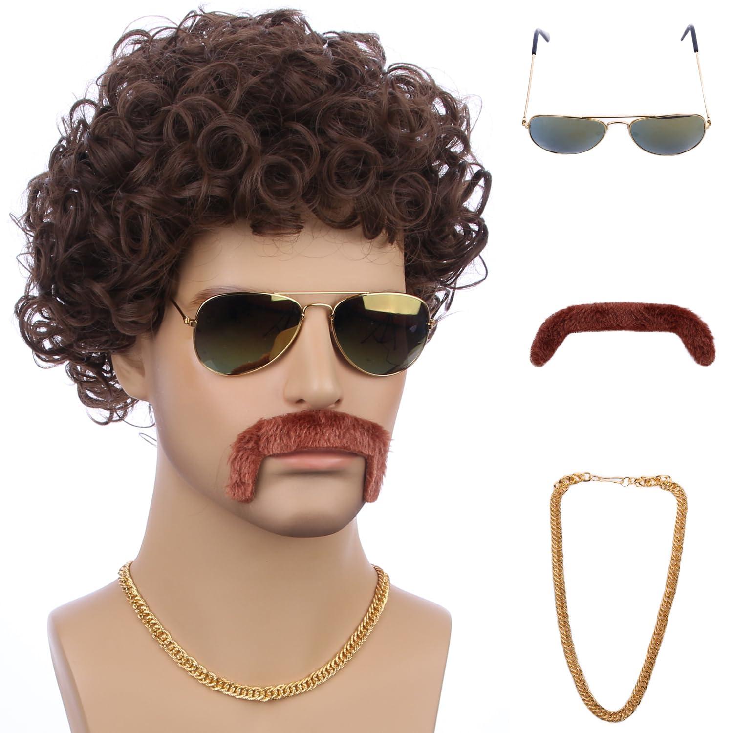 imageKids Disco Blonde Mixed Brown Wig Boys Child Short Curly Blonde Brown Afro Wig 70S Costumes Synthetic hair Wigs for Halloween PartyBrown