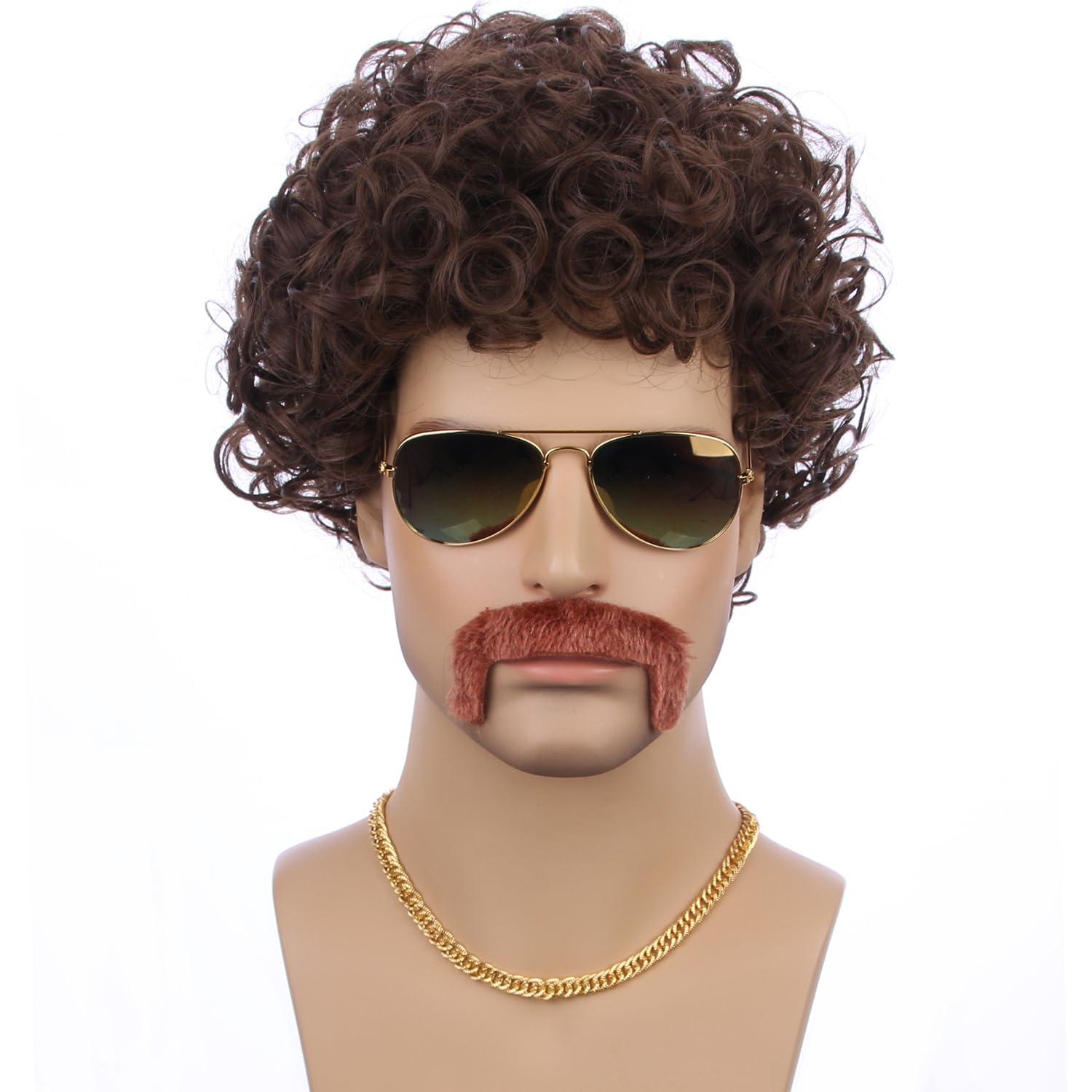 imageKids Disco Blonde Mixed Brown Wig Boys Child Short Curly Blonde Brown Afro Wig 70S Costumes Synthetic hair Wigs for Halloween PartyBrown