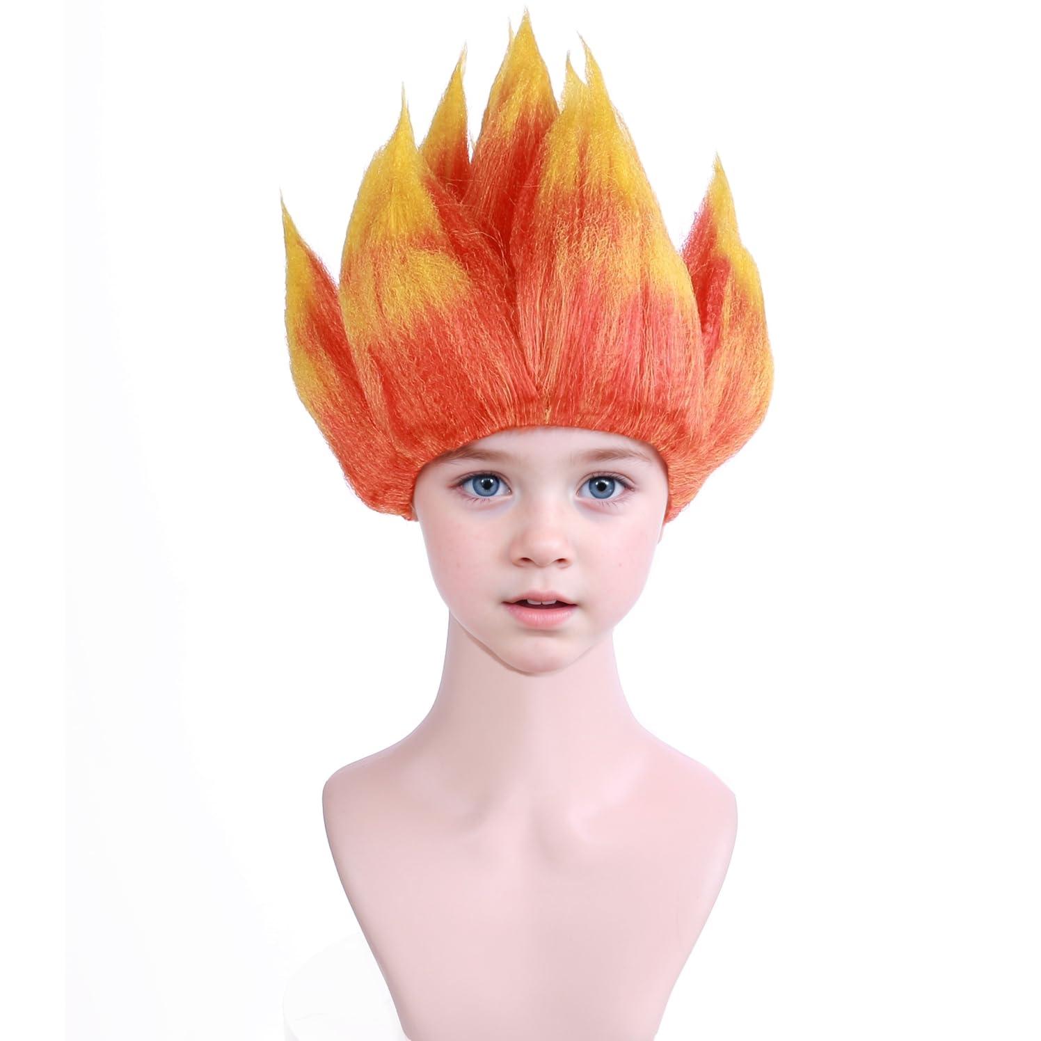 imageKids Flame Fire Wig Children Boys Orange Ombre Wig Cosplay Costume Synthetic Hair WigsOmbre Orange