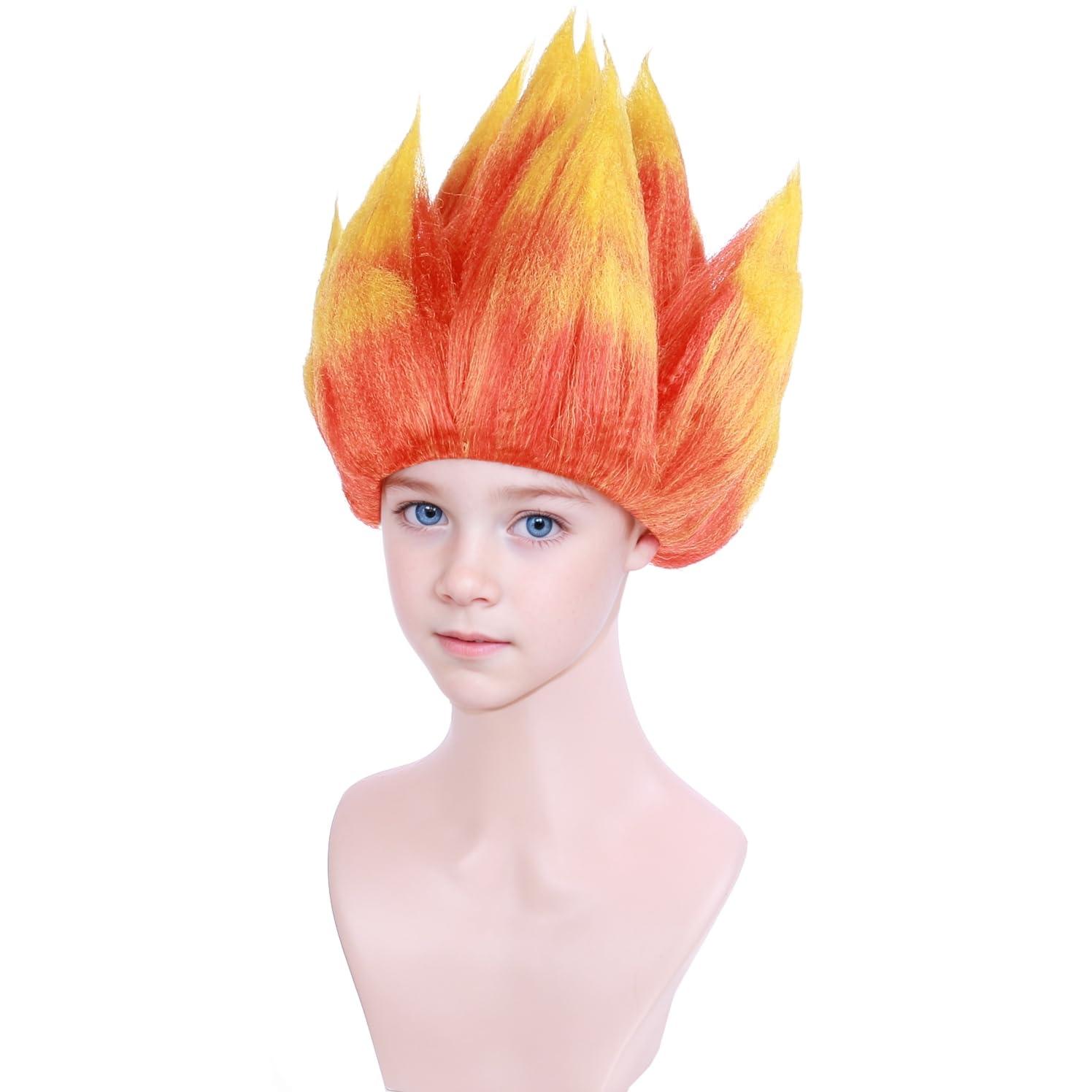 imageKids Flame Fire Wig Children Boys Orange Ombre Wig Cosplay Costume Synthetic Hair WigsOmbre Orange