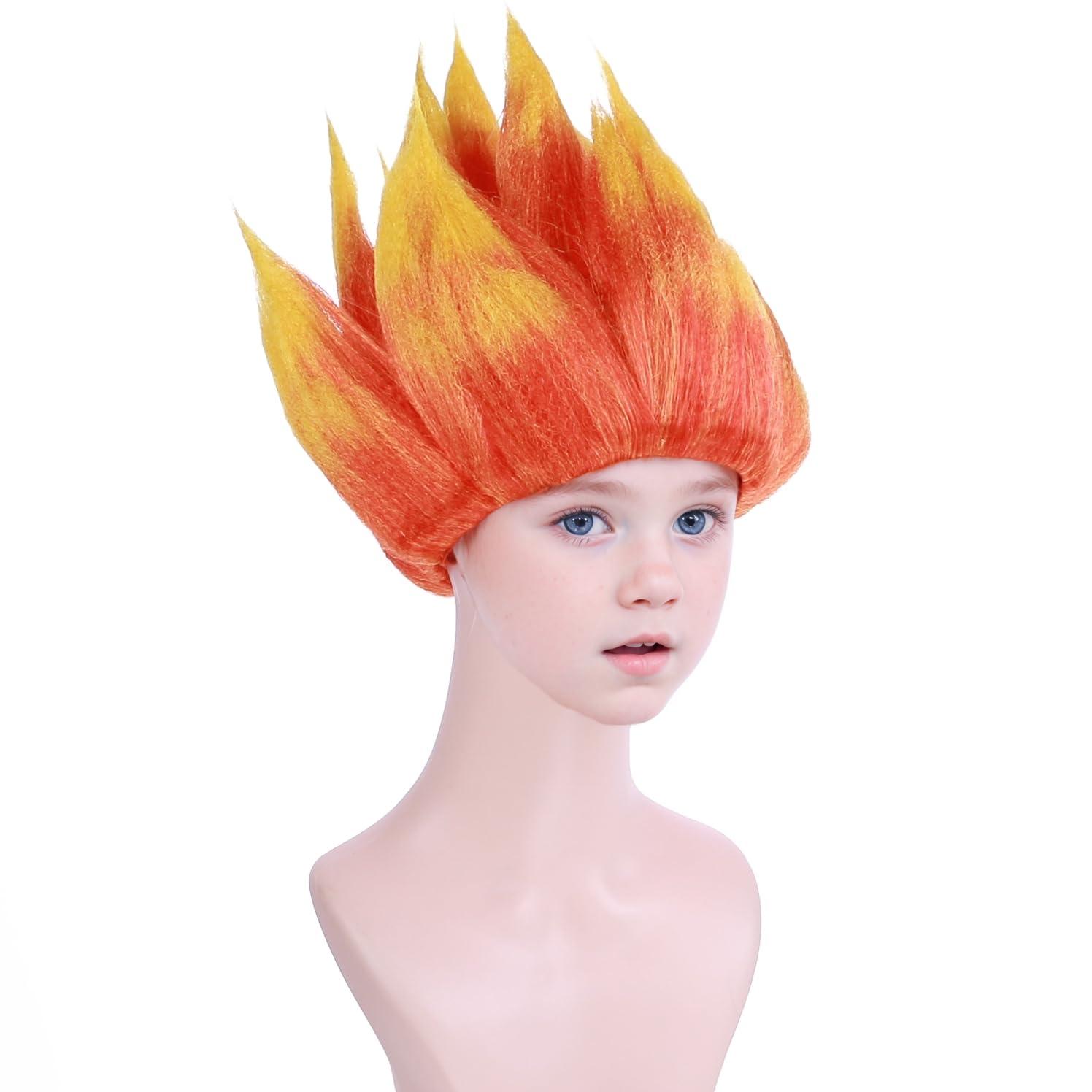 imageKids Flame Fire Wig Children Boys Orange Ombre Wig Cosplay Costume Synthetic Hair WigsOmbre Orange