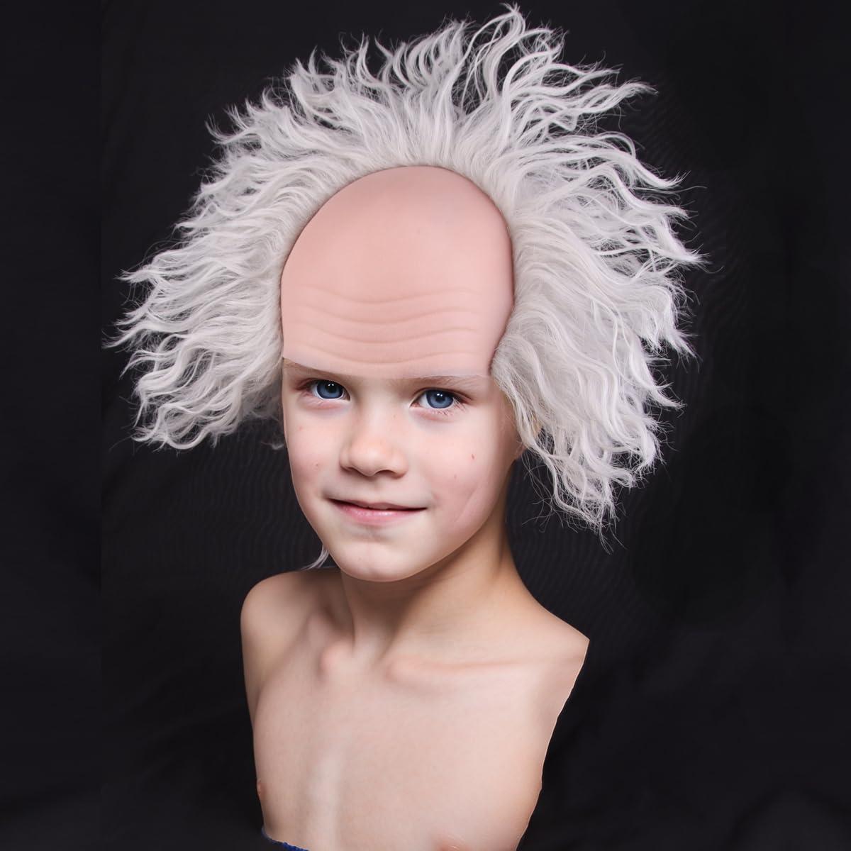 imageKids Green Wig with Bald Cap Child Short Ombre Green Wig Fluffy Wavy Wigs Cosplay Costume Halloween WigsGray