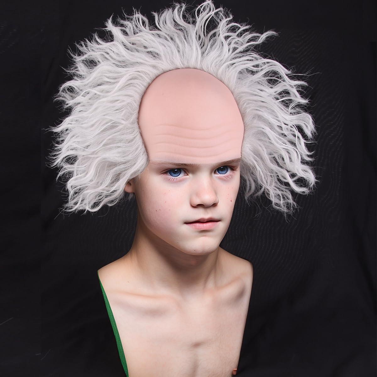 imageKids Green Wig with Bald Cap Child Short Ombre Green Wig Fluffy Wavy Wigs Cosplay Costume Halloween WigsGray