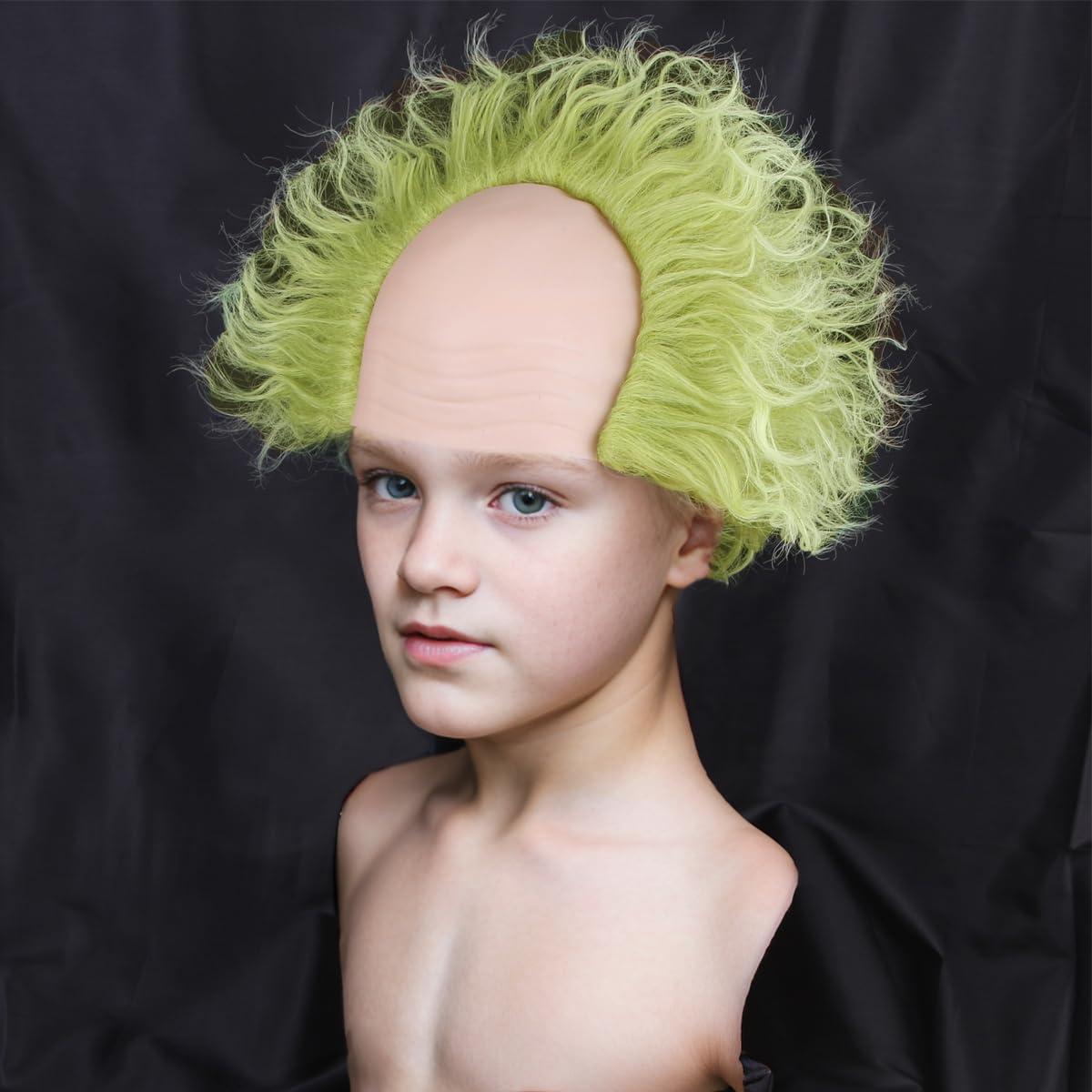 imageKids Green Wig with Bald Cap Child Short Ombre Green Wig Fluffy Wavy Wigs Cosplay Costume Halloween WigsGreen