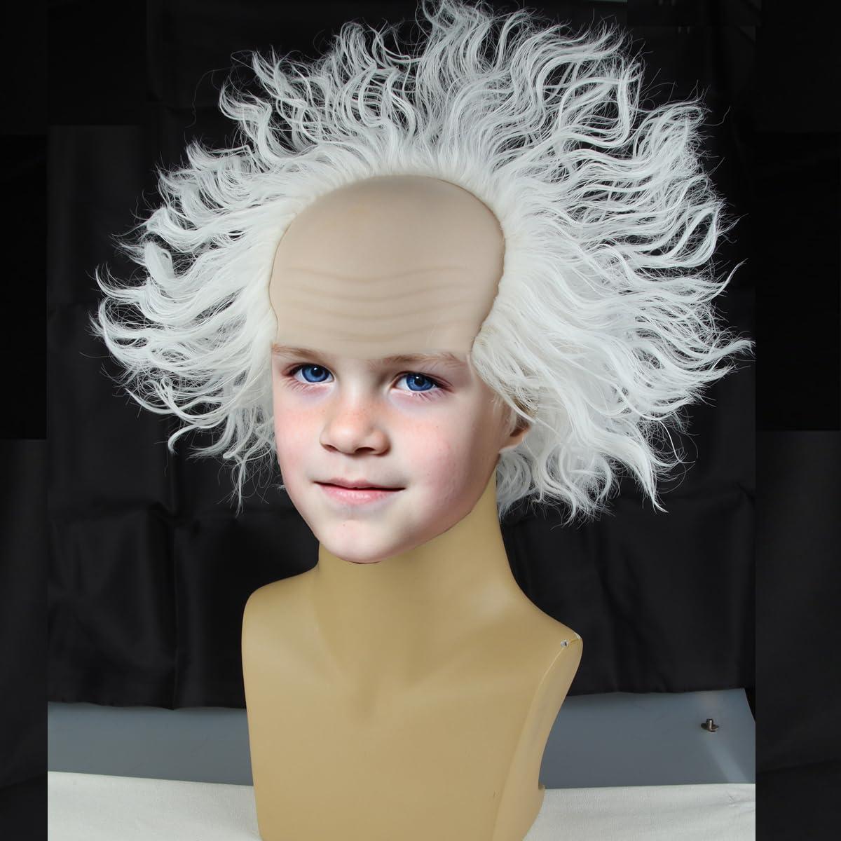 imageKids Green Wig with Bald Cap Child Short Ombre Green Wig Fluffy Wavy Wigs Cosplay Costume Halloween WigsWhite