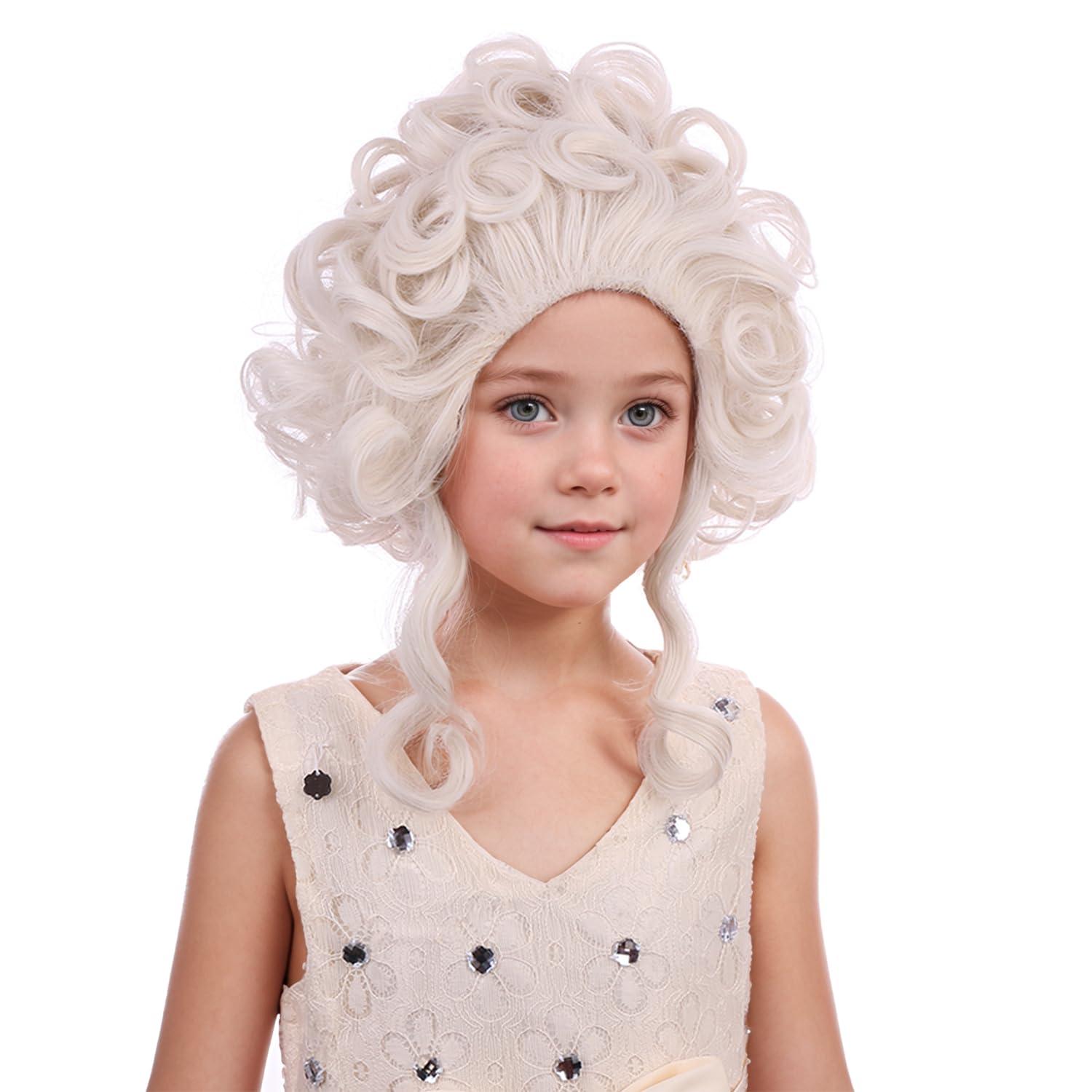 imageKids Platinum Blonde Wig Girls Short Wavy Curly Blonde Beehive Wigs Children Cosplay Halloween Costume Wigs