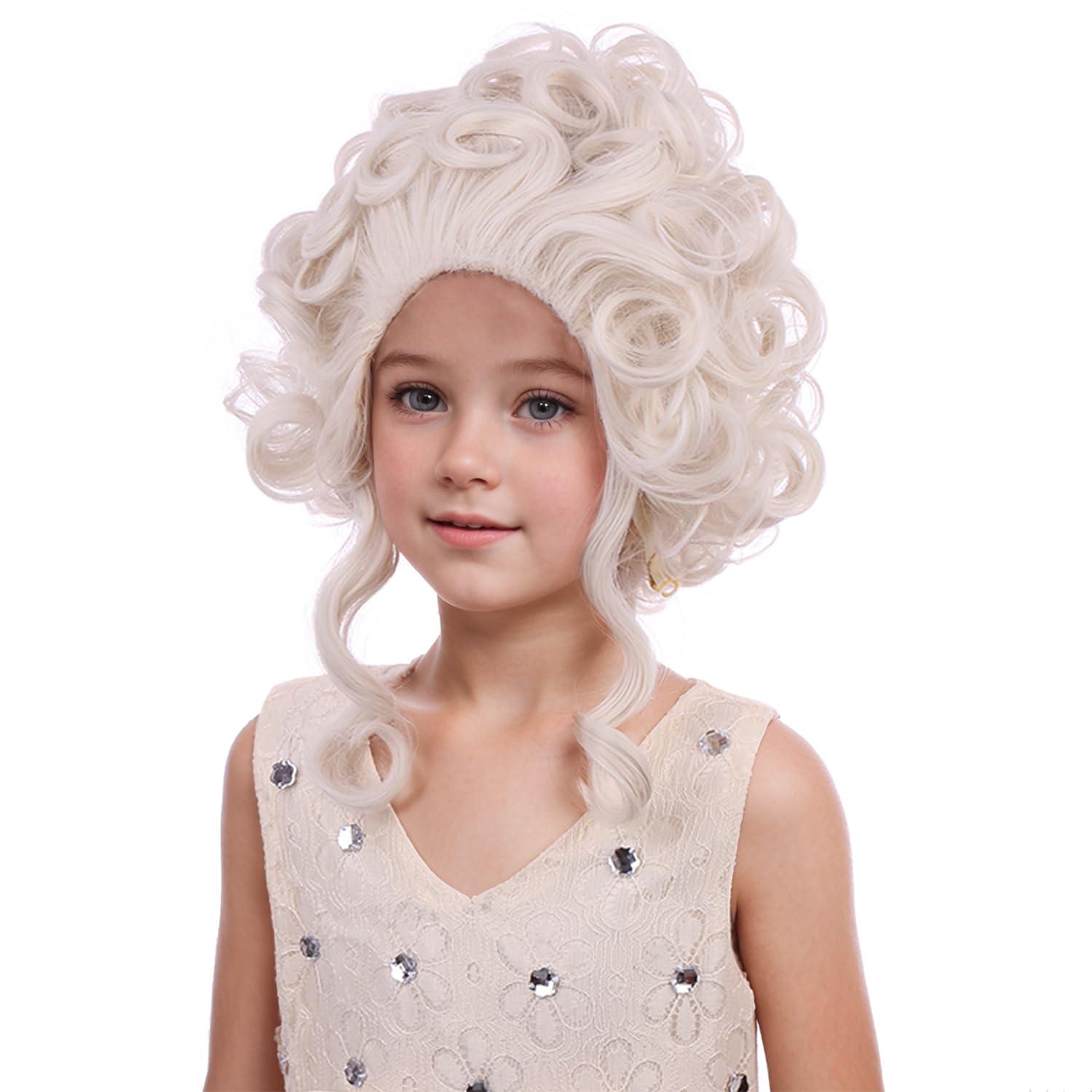 imageKids Platinum Blonde Wig Girls Short Wavy Curly Blonde Beehive Wigs Children Cosplay Halloween Costume Wigs