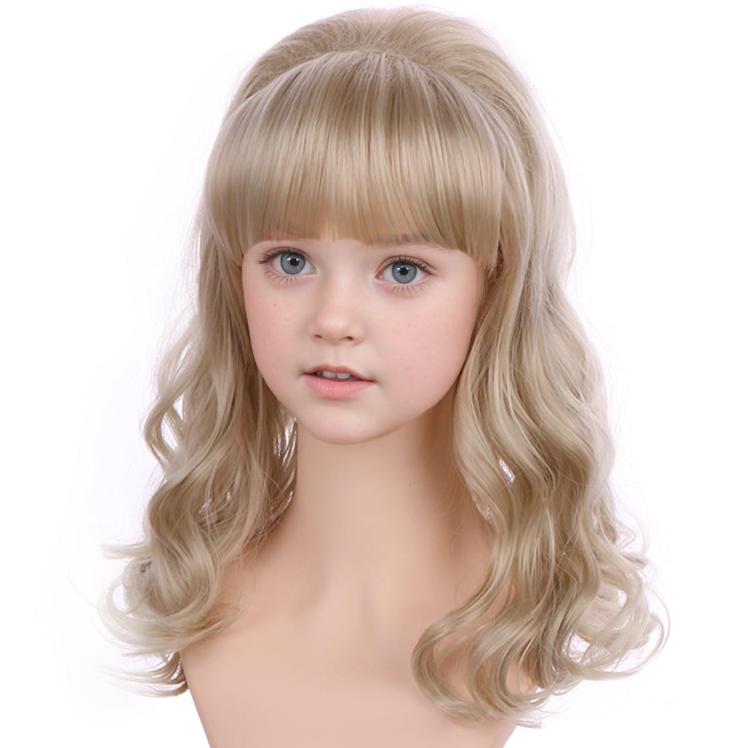 imageLight Blonde Beehive Wig for Girls Kids Long Blonde Wavy Curly Wigs Children Synthetic Cosplay Costume Halloween Wig
