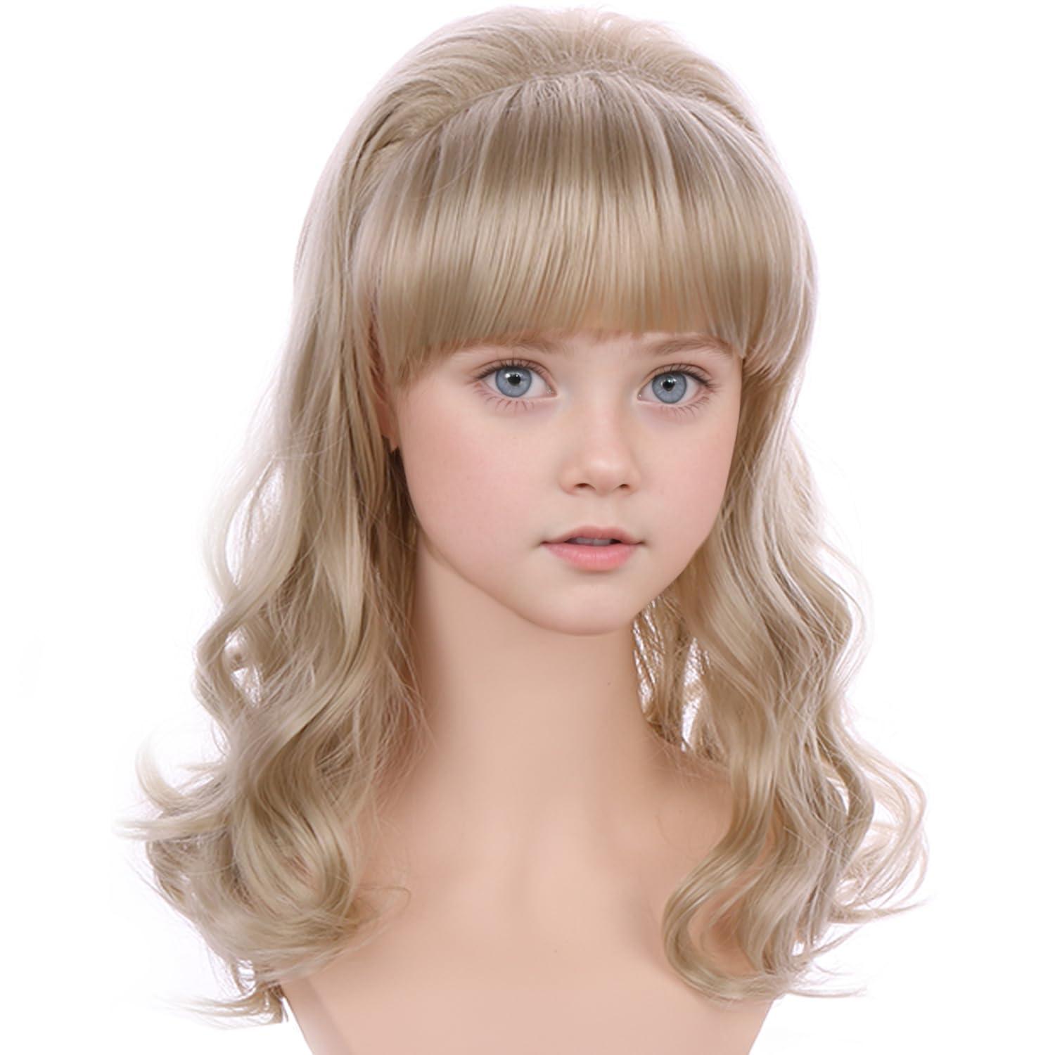 imageLight Blonde Beehive Wig for Girls Kids Long Blonde Wavy Curly Wigs Children Synthetic Cosplay Costume Halloween Wig