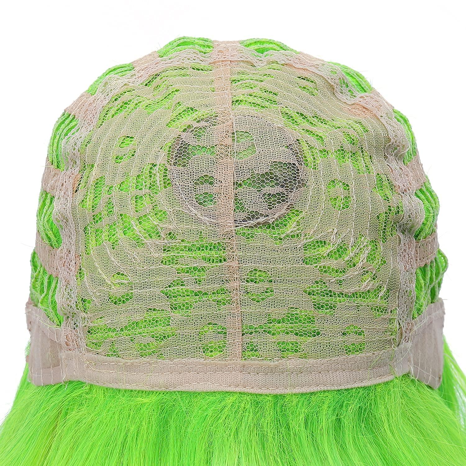 imageLime Green Wig Short Wavy Fluorescent Green Wigs for Women Girls Green Wig with Bangs Synthetic WigsLime Green