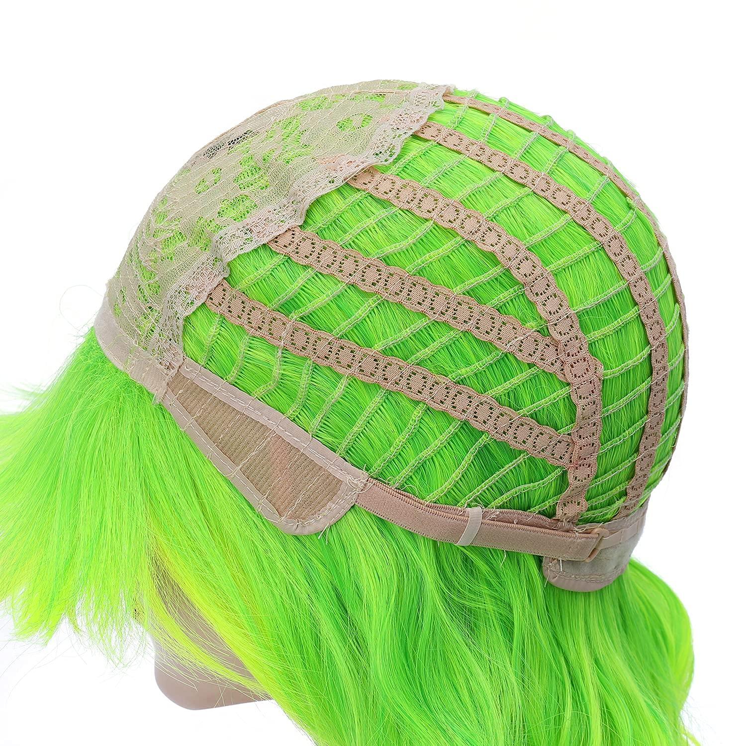 imageLime Green Wig Short Wavy Fluorescent Green Wigs for Women Girls Green Wig with Bangs Synthetic WigsLime Green