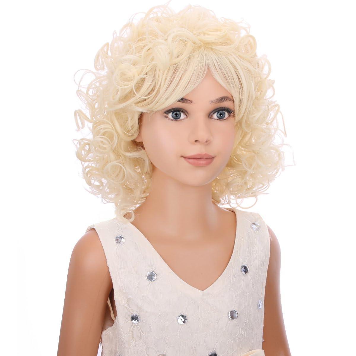 imageLong Curly Blonde Wig for Kids Girls Light Blonde Wig Shoulder Length Blonde Synthetic Wig with Wig Cap