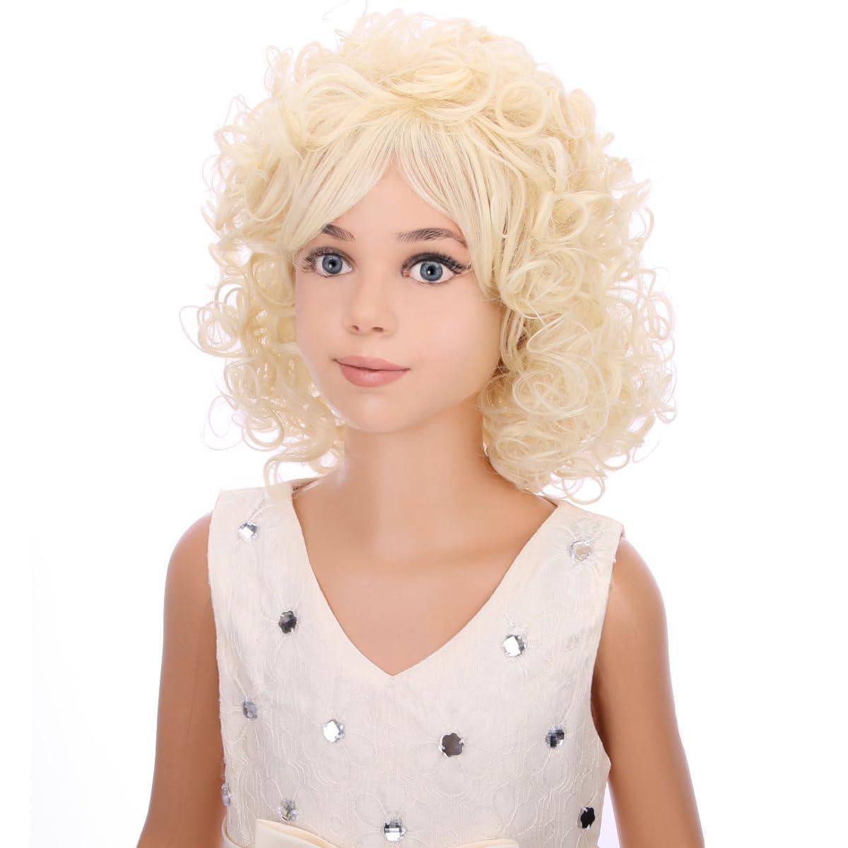 imageLong Curly Blonde Wig for Kids Girls Light Blonde Wig Shoulder Length Blonde Synthetic Wig with Wig Cap