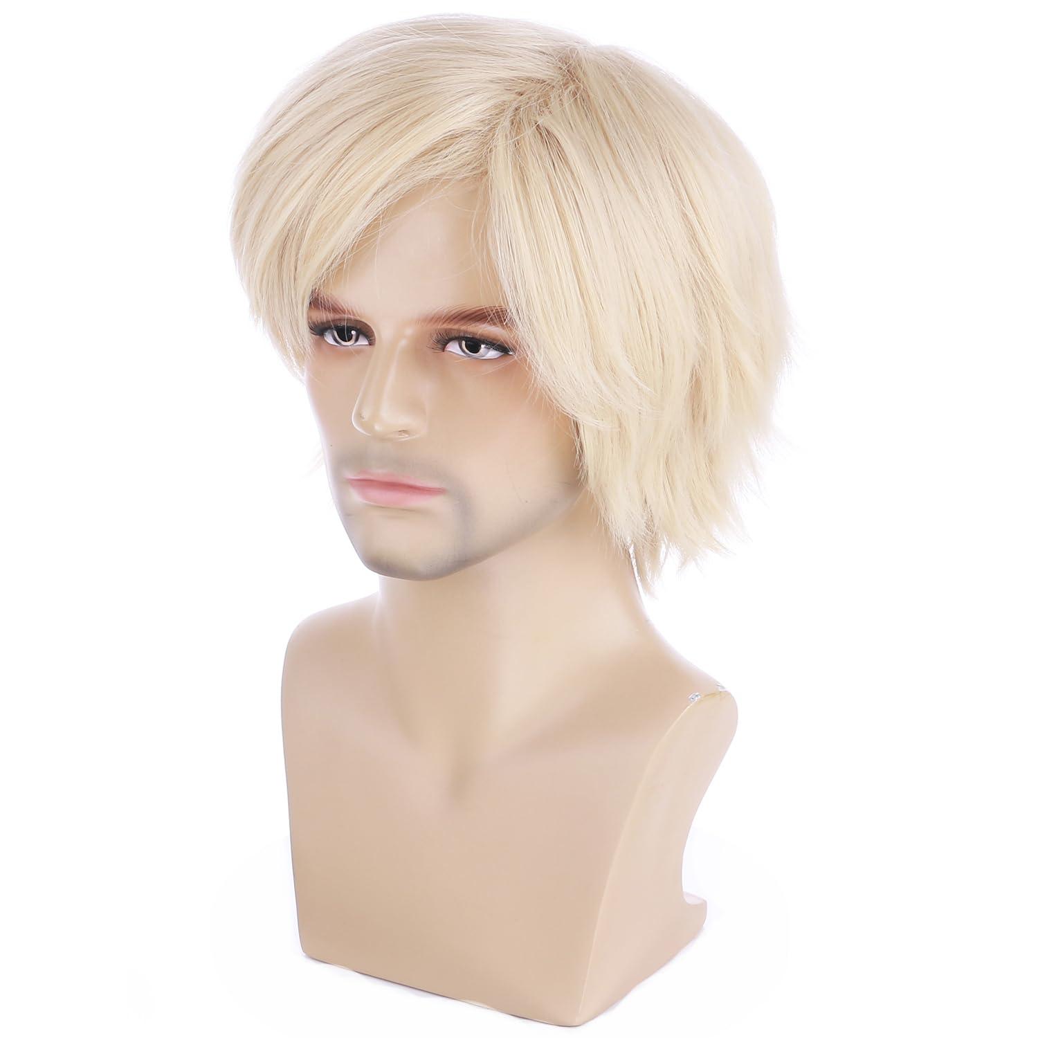 imageMen Short Blonde Wig Male Light Blonde Wig Synthetic Hair