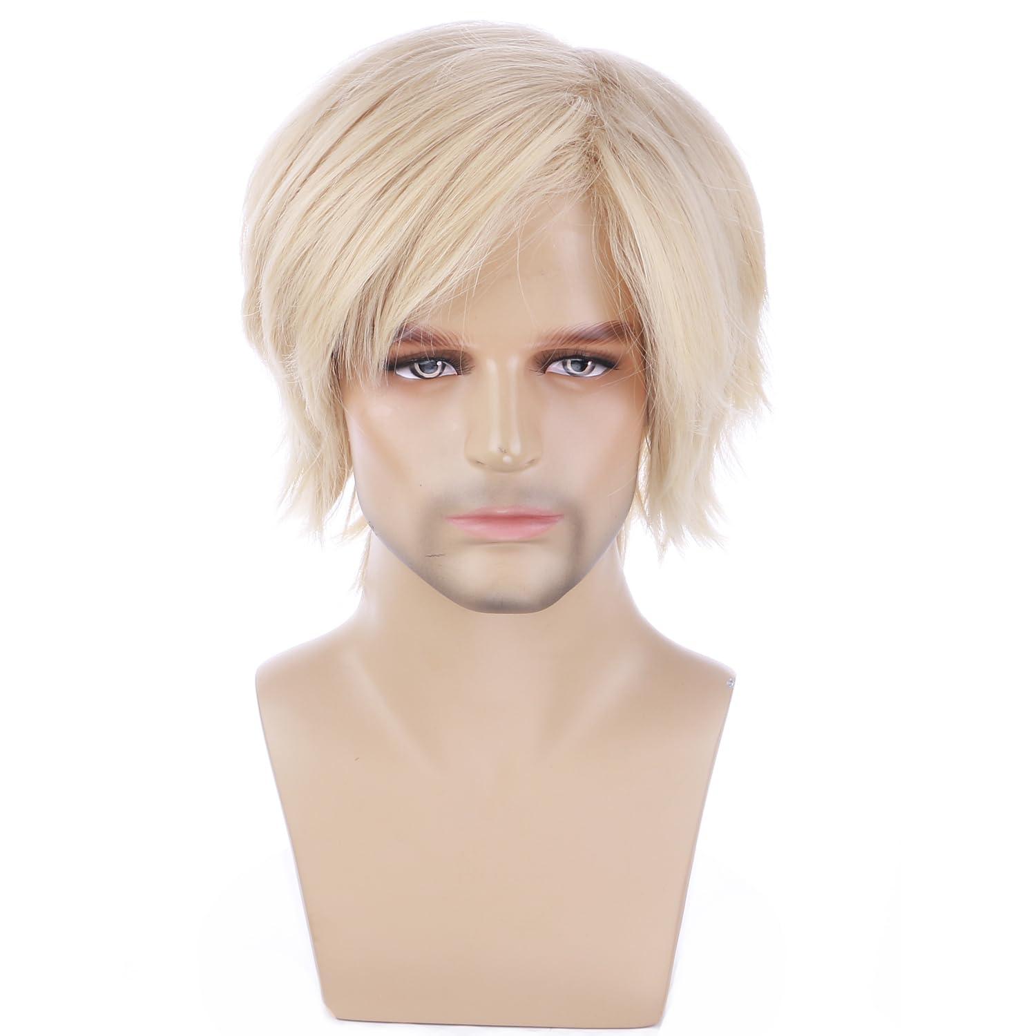 imageMen Short Blonde Wig Male Light Blonde Wig Synthetic Hair