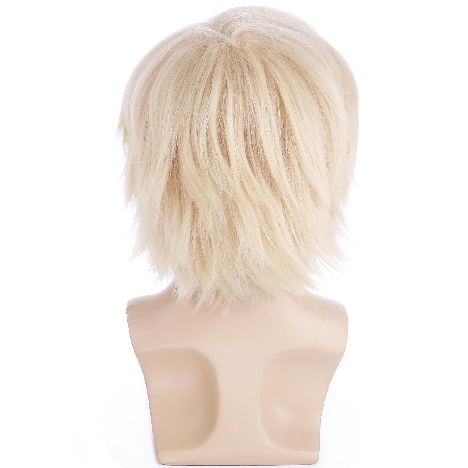 imageMen Short Blonde Wig Male Light Blonde Wig Synthetic Hair