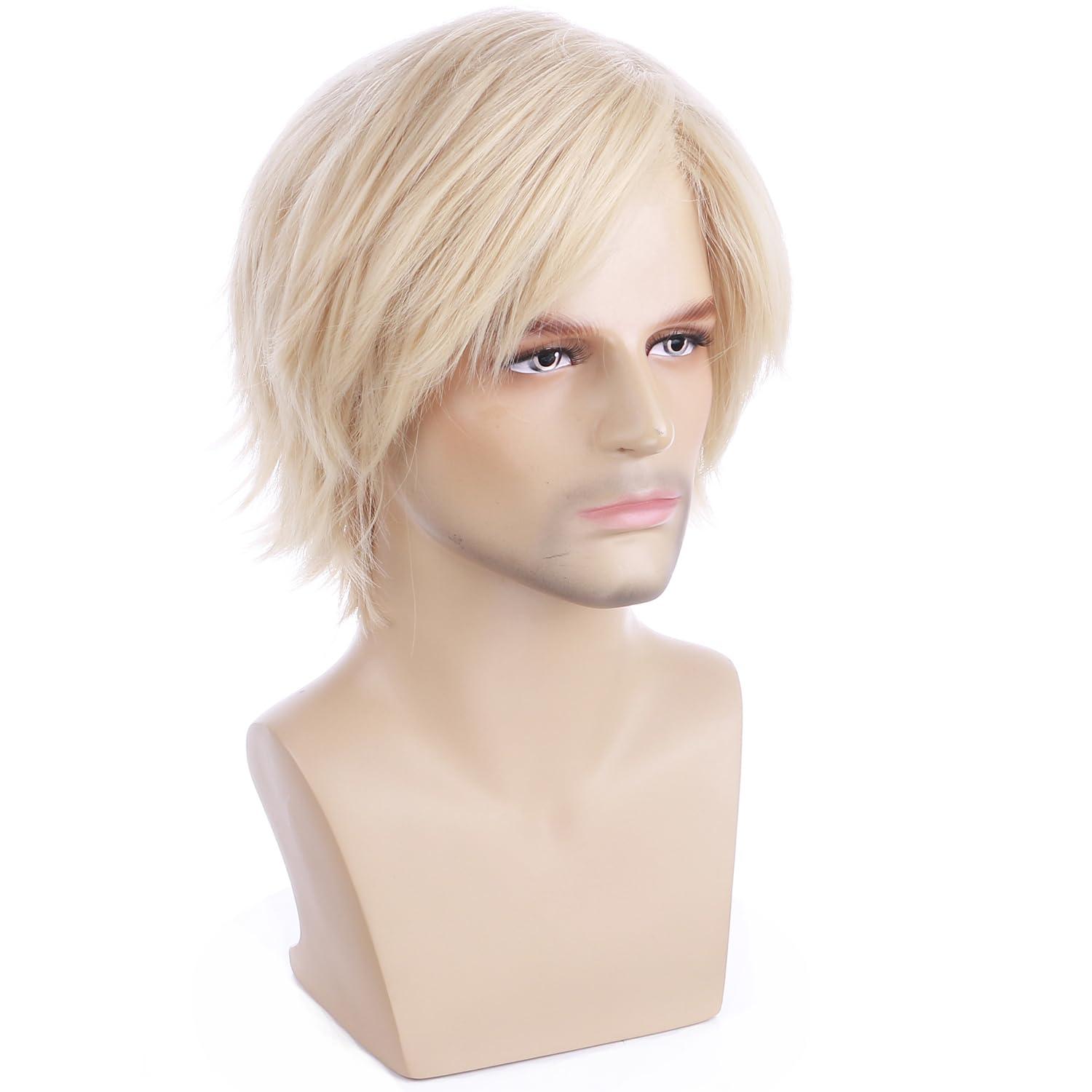 imageMen Short Blonde Wig Male Light Blonde Wig Synthetic Hair