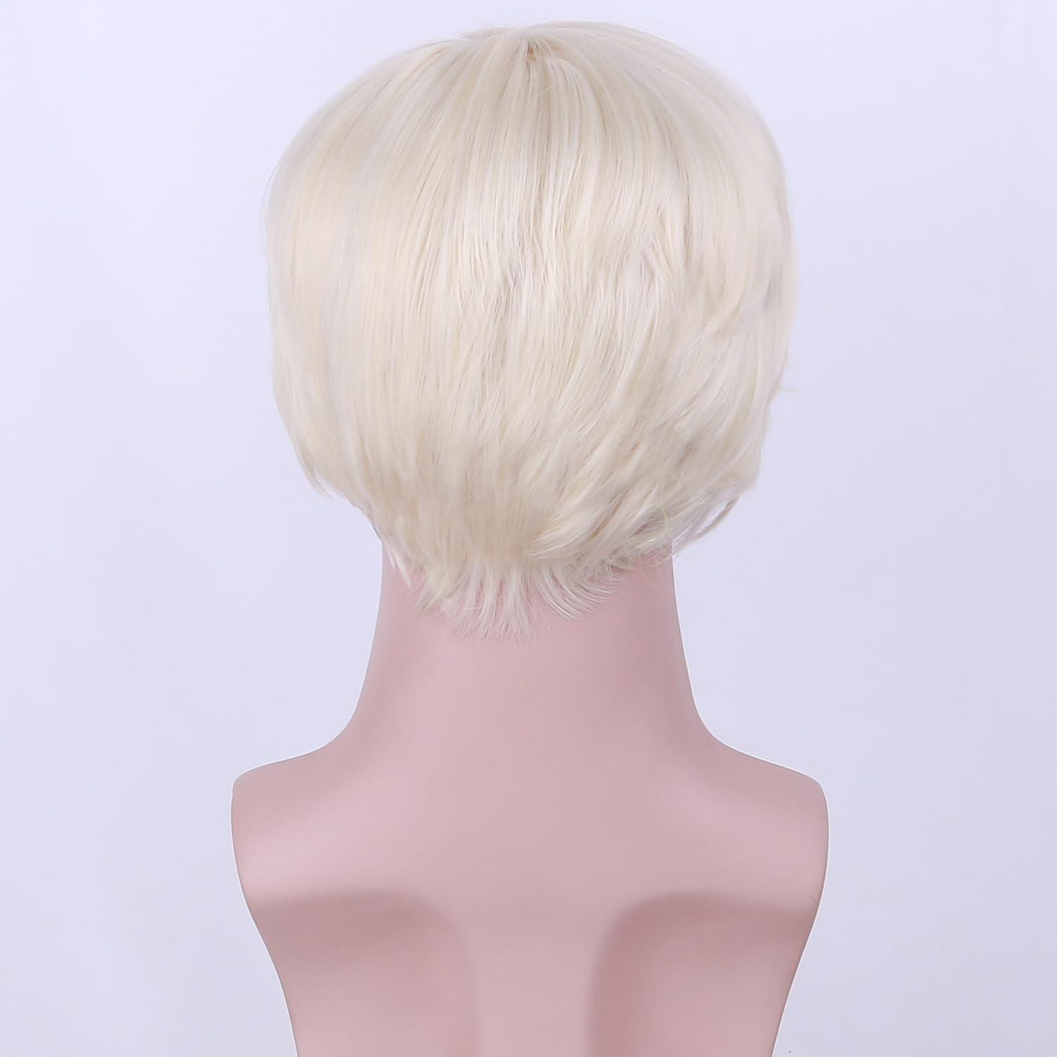 imageMens Blonde Wig Short Straight Blonde Wig Male Wig Heat Resistant Synthetic Wig with Scarf
