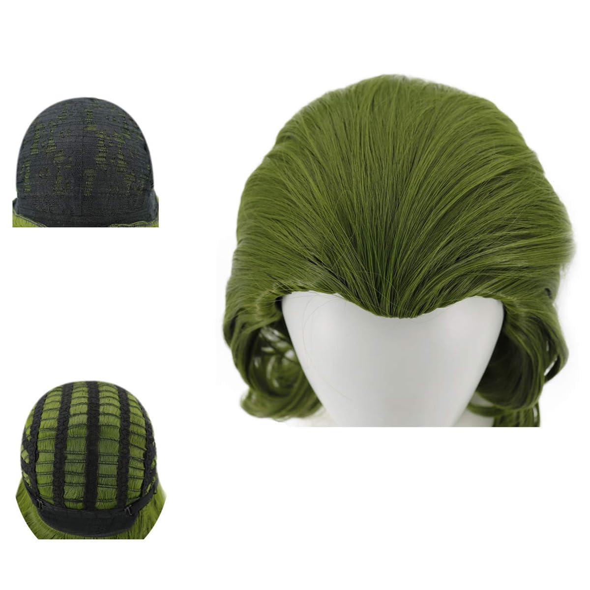 imageMens Green Wig Short Wavy Dark Green Wig for Men Boys Synthetic Hair Wigs Cosplay Costume WigsDark Green